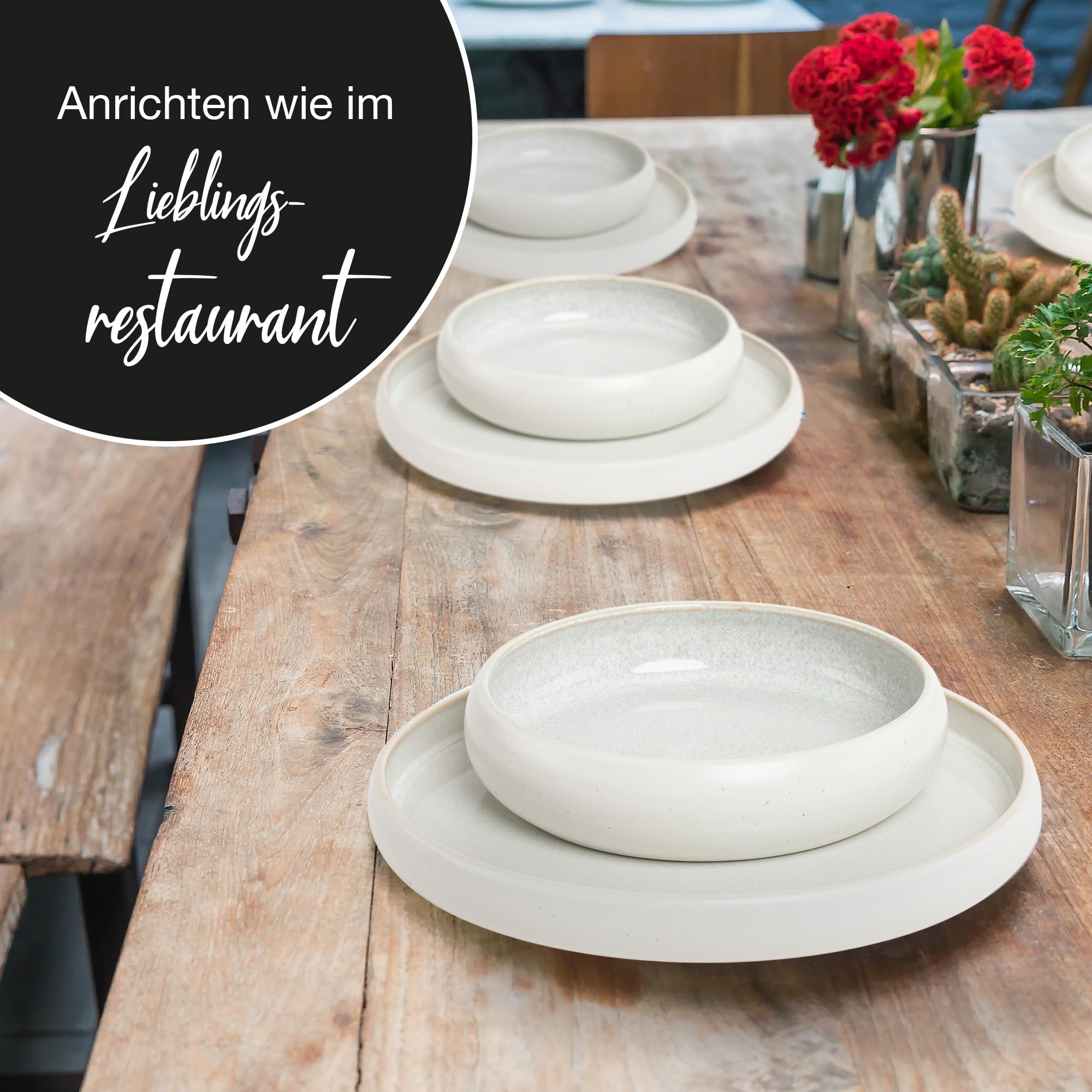 Moritz & Moritz SOLID UNI 18-delig crèmekleurig tafelservies voor 6 personen, modern tafelservies van aardewerk, magnetron- en vaatwasmachinebestendig