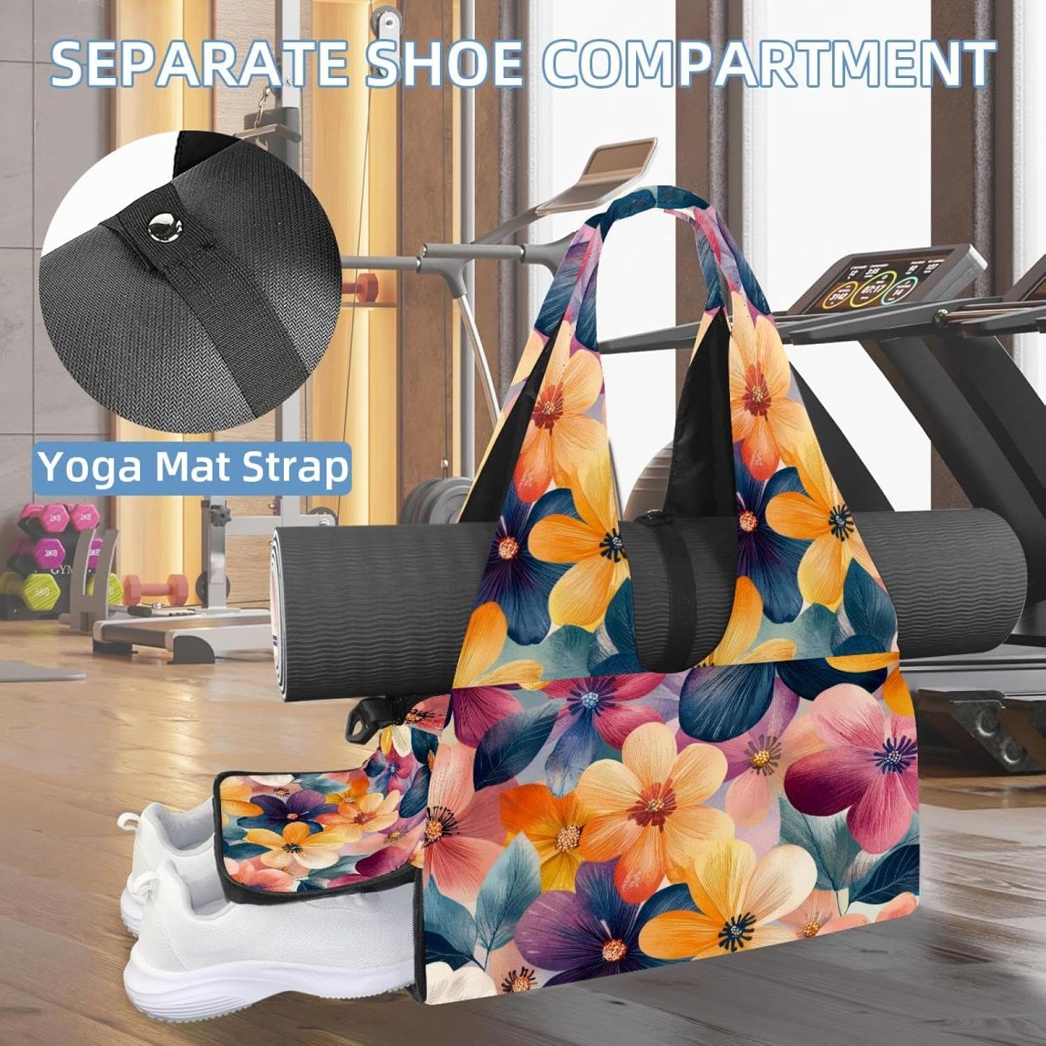 Yoga Mat Bag, Gym Workout Bag with Shoe Compartment, Highland Cow Sunflowers Pilates Bag for Women, Quick Access Storage Yoga Tote Bag for Sports Travel Office