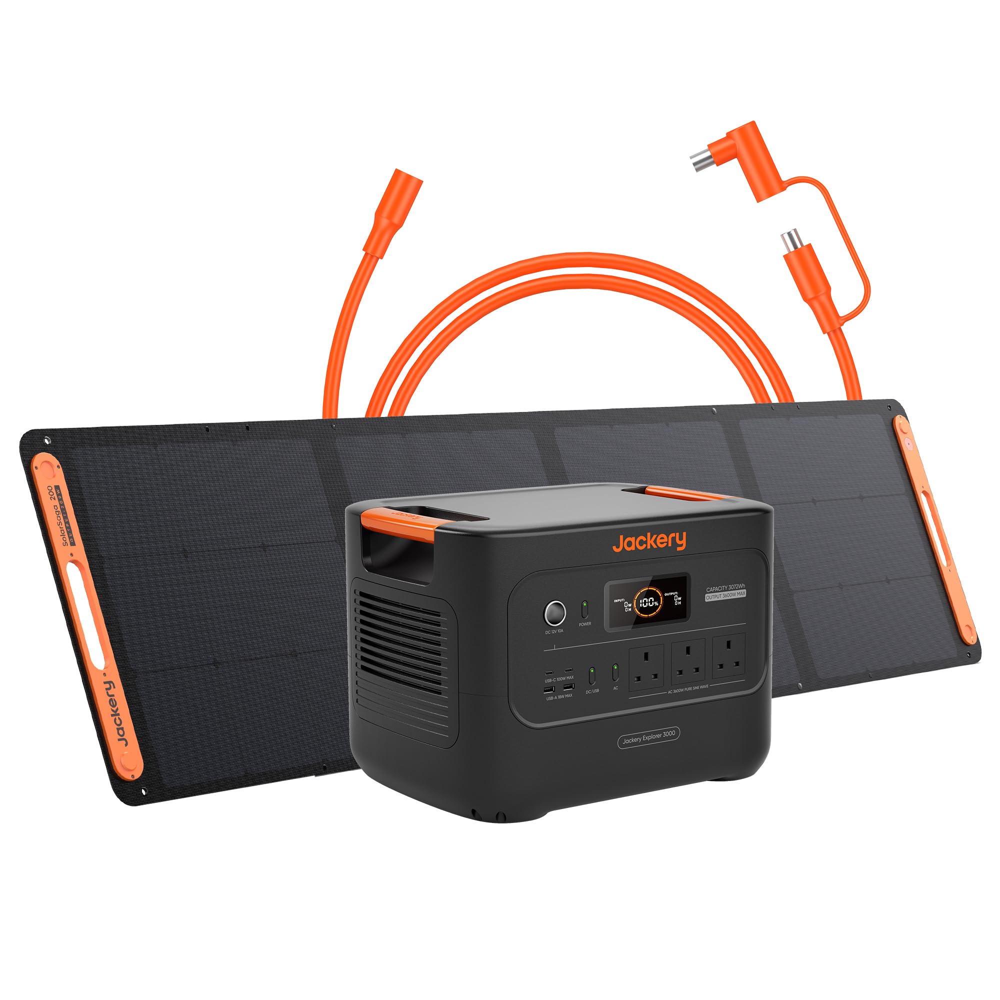 Jackery Explorer 3000V2 Solar Generator + 200W Solar Panel + Extension Cable, 3072Wh Lifepo4, 2990W Output, Portable Power Station For Home Use, Rvs, Camping & Emergency Backup 5M