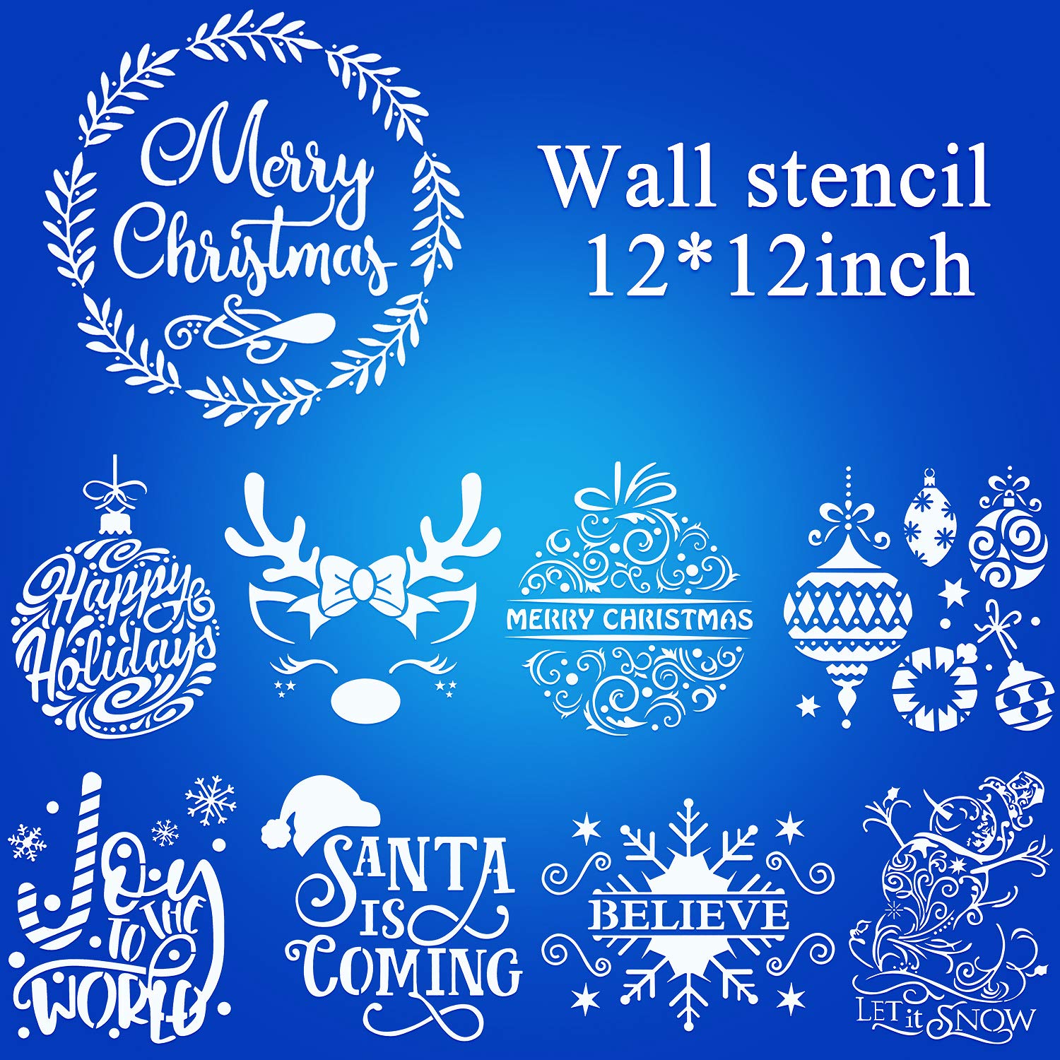 12 x 12 Inch Christmas Stencils Template Reusable Plastic Craft Stencils Merry Christmas Stencil