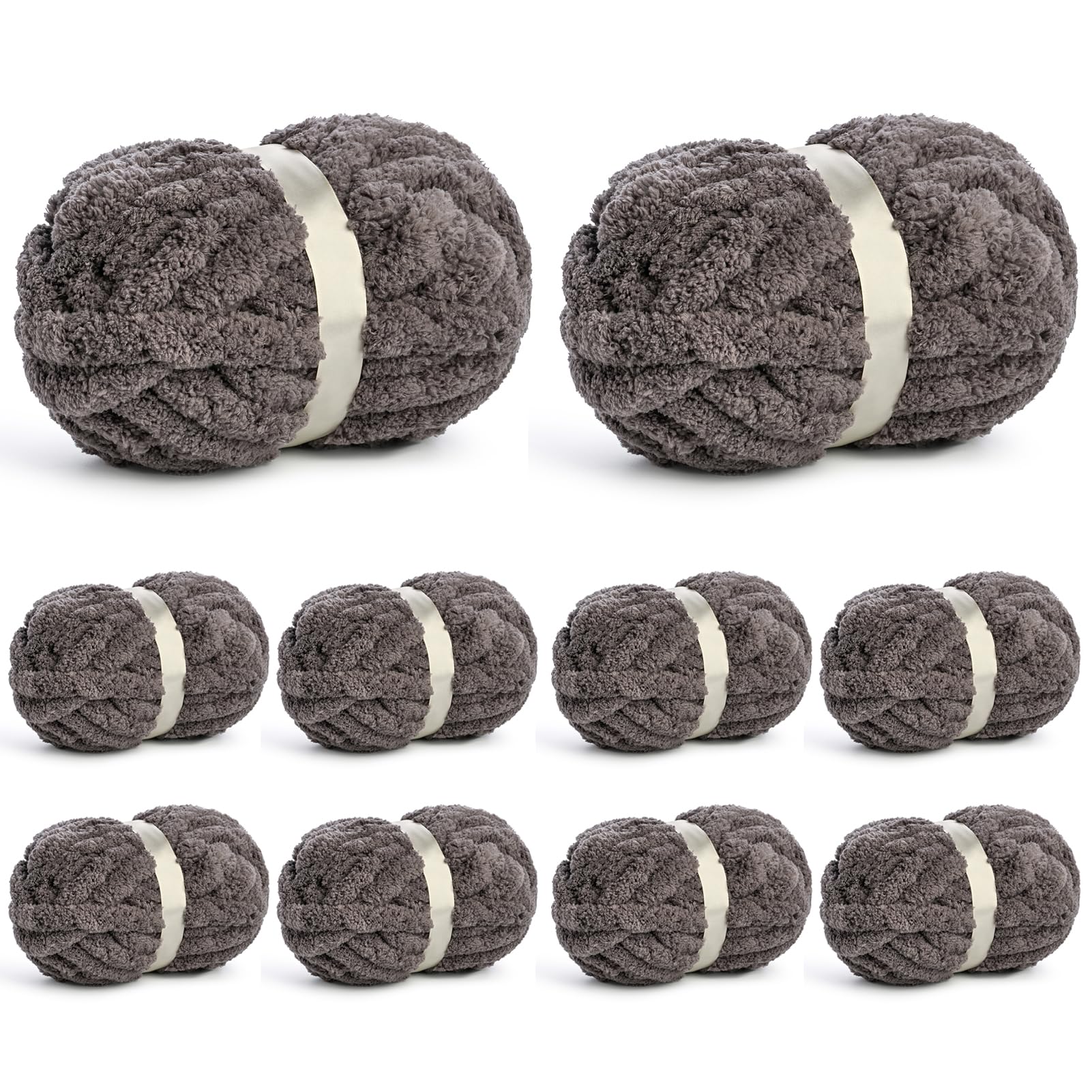 10 Pack of Jumbo Chunky Yarn for Hand Knitting,10# Super Bulky-Fluffy Chenille Yarn, 220 yds/70.5 oz Soft Thick Yarn for Crocheting Chunky Knit Throw Blankets.(Dark Grey)