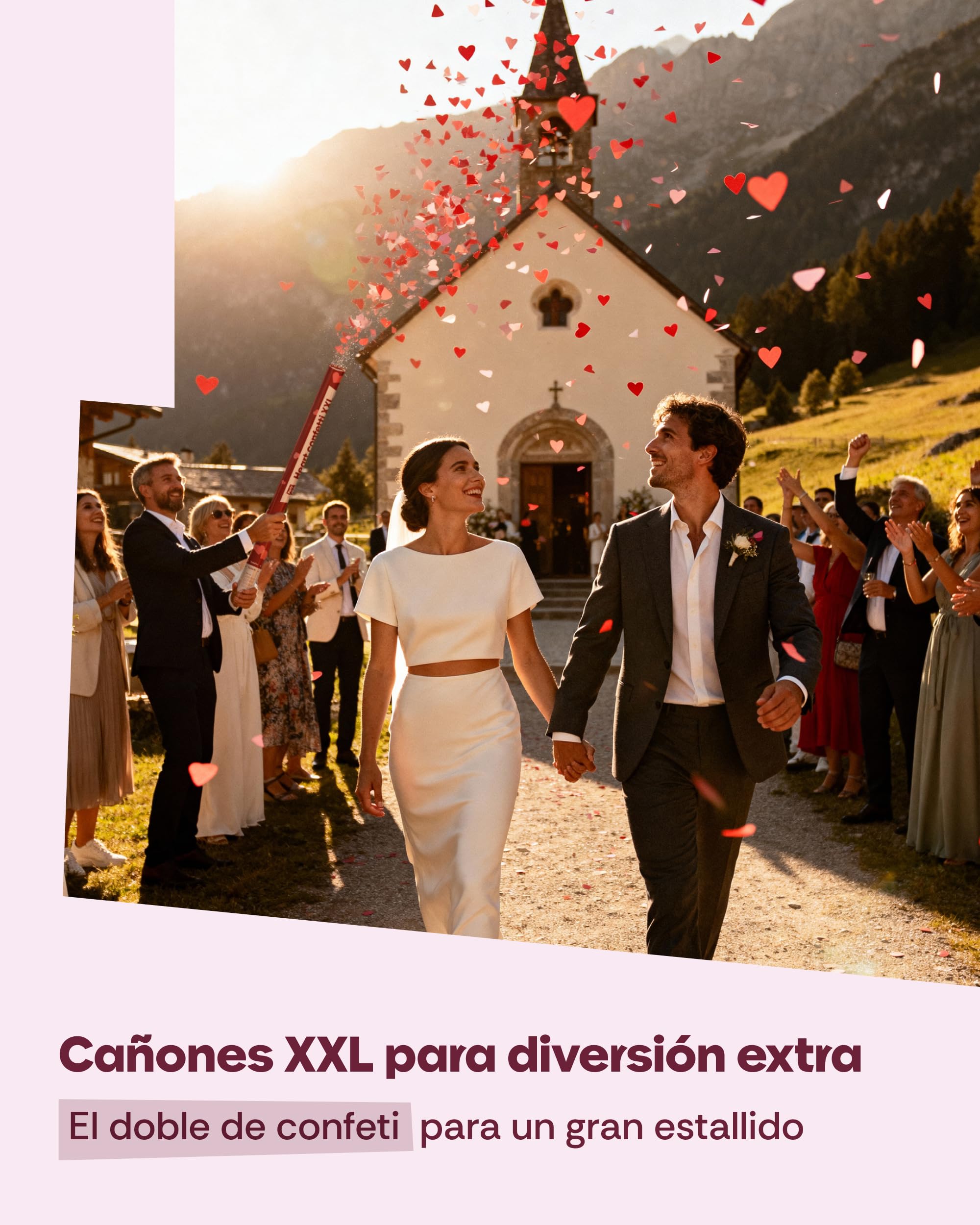 5 Cañones de Confeti Boda 80 cm Corazones Rojo – Biodegradable