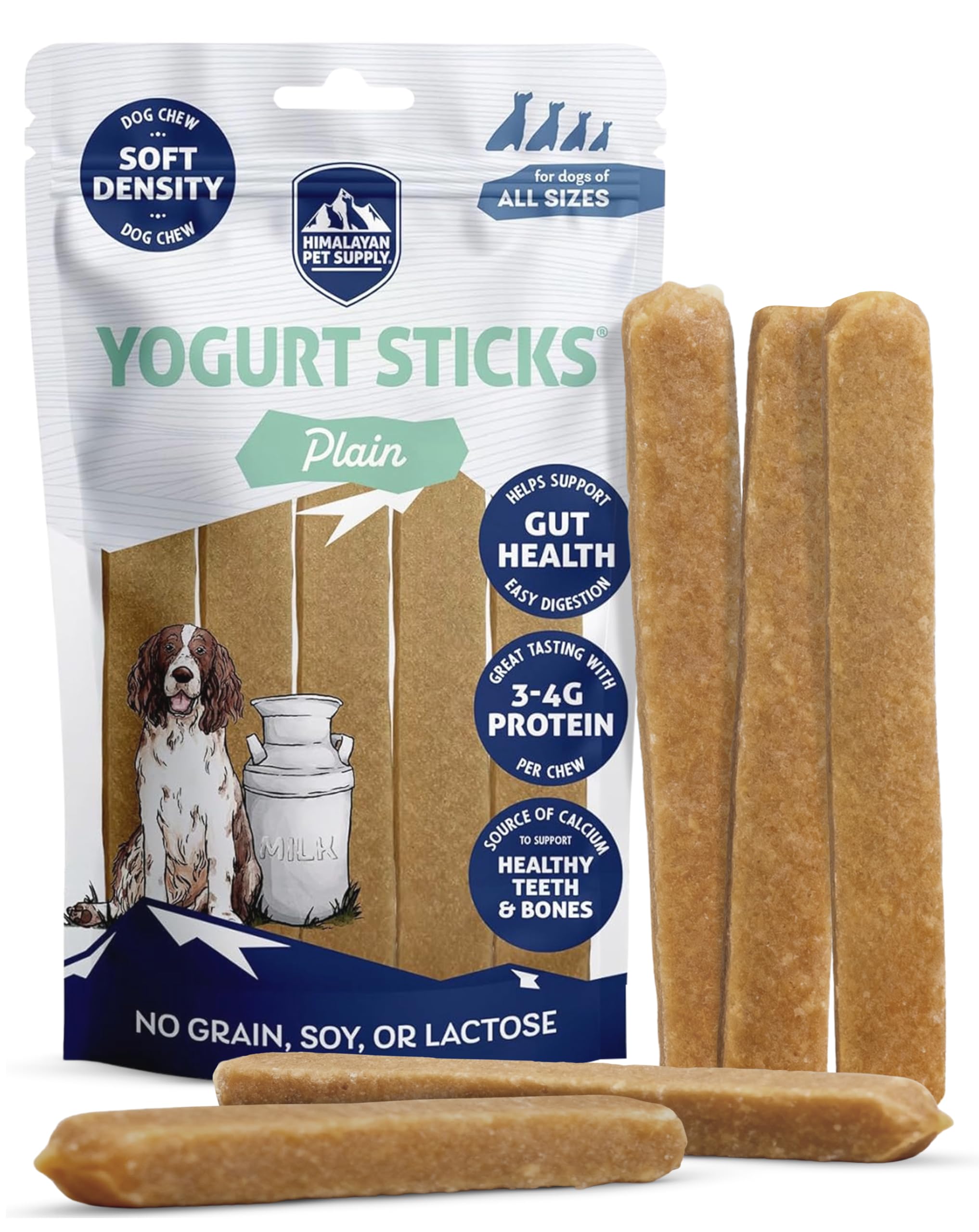 Himalayan Dog Chew Yogurt Sticks, Plain Flavored, Dog Treats With Prebiotics, Probiotics & Protein, Digestive Support, Lactose & Gluten Free, Natural Dog Treat for All Breeds, Made in America, 5 Count