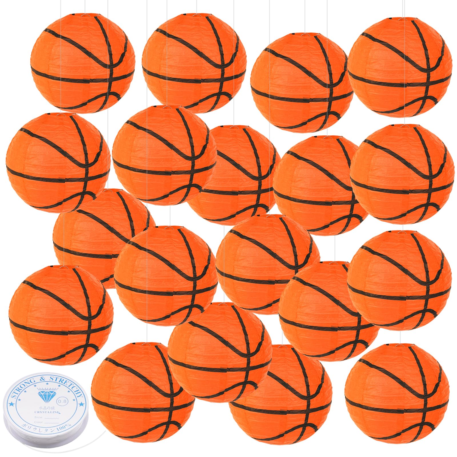 12 Pieces Orange Basketball Paper Lantern Decorations 8 Inch Ceiling Hanging Basketball with Copper Wire for March Madness, Sports Theme Birthday
