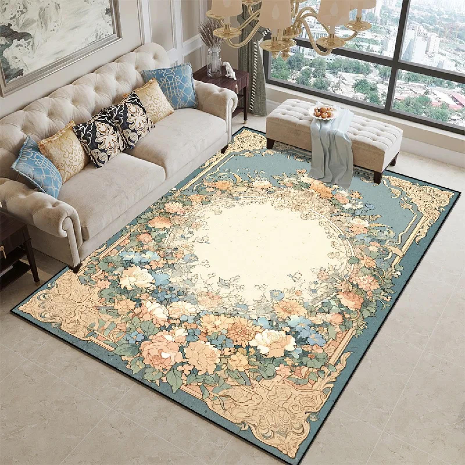 Tapis Floral de Salon pour Chambre et Chevet Doux et Lavable 120 x 160 cm