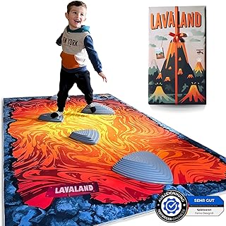 FEMO DESIGN® Lavaland Balance Game, 5 River Stones + Play Mat, Children's Balancing Stones, The Floor is Lava Game, Size 200 x 130 cm