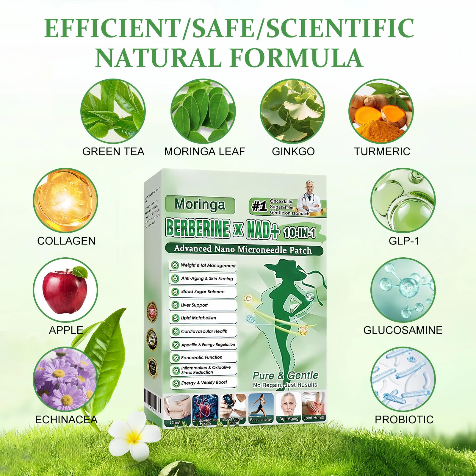 New Nano Microdarts Moringa Berberine Patch,Moringa & Berberine Patches for Weight Management,10-in-1 Natural Berberine Patches for Women Men, Ultra-Thin Invisible Gentle Skin Formula (4 Pack)