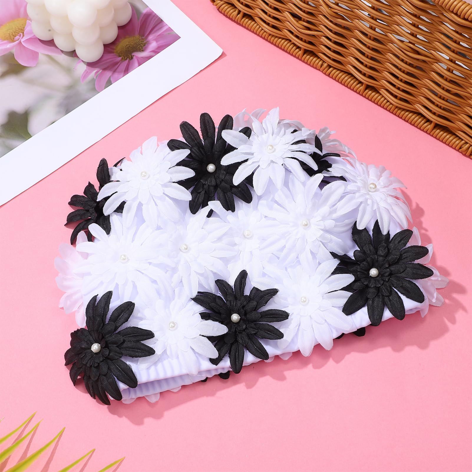 Gatuida Gorro De Baño con Flor De Exterior Gorros De Natacion para Mujer Cabello Floral Sombrero De Natación De Las Mujeres Perlas De Flores Las Flores Son De Nailon