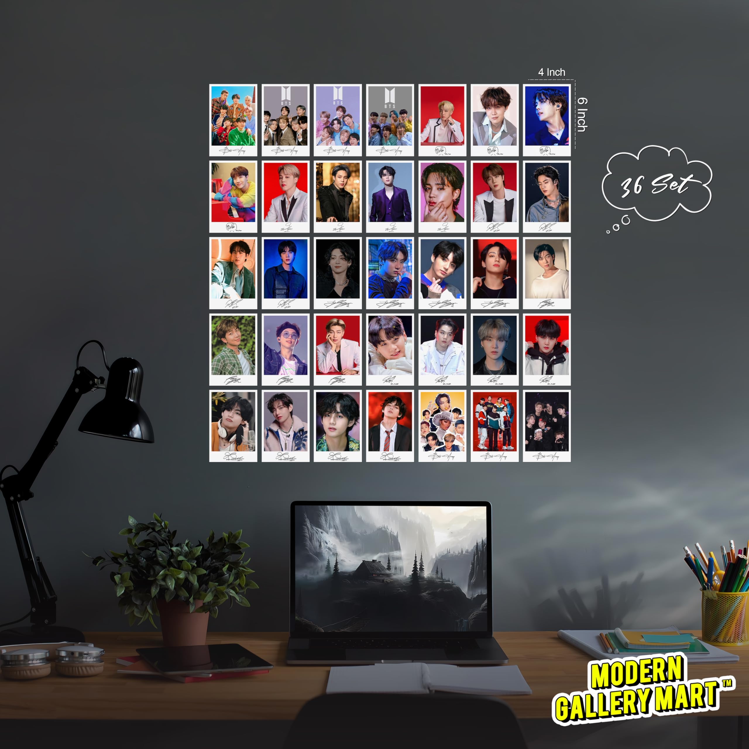 MODERN GALLERY MART BTS Signature Wall Collage Kit ? Pack of 36 Aesthetic Photo Cards ? (A6 Size 4x6 Inch) ? Kpop Wall Decor for Bedroom, Dorm, or Gifts for BTS Fans 1
