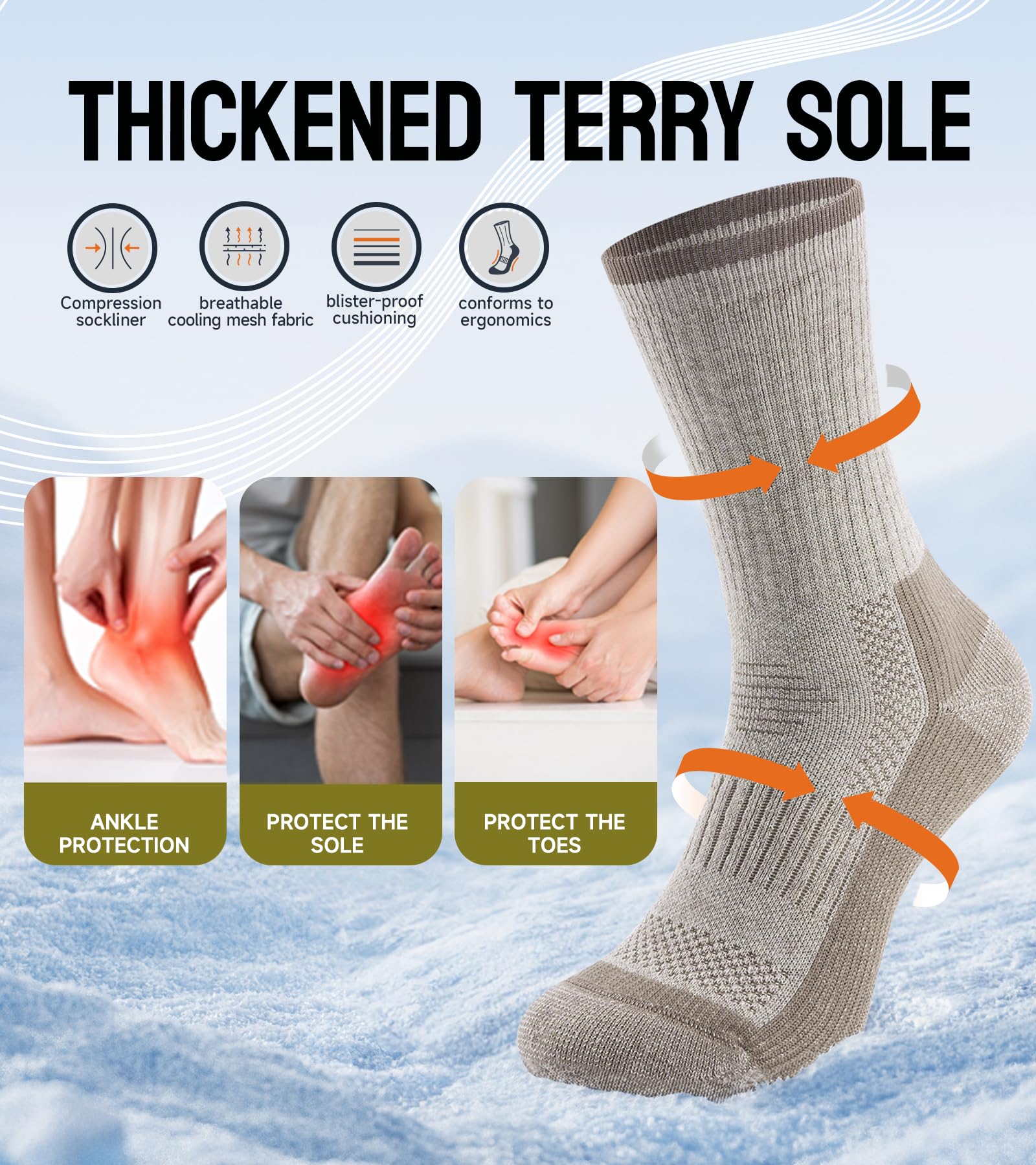 TANSTC Calze in Lana Merino, Calzini Invernali Classici, Traspiranti, per Uomo e Donna, Antiscivolo, Nero/Grigio/Colorato. 3 Paia, 35-38 39-42 43-46 47-50