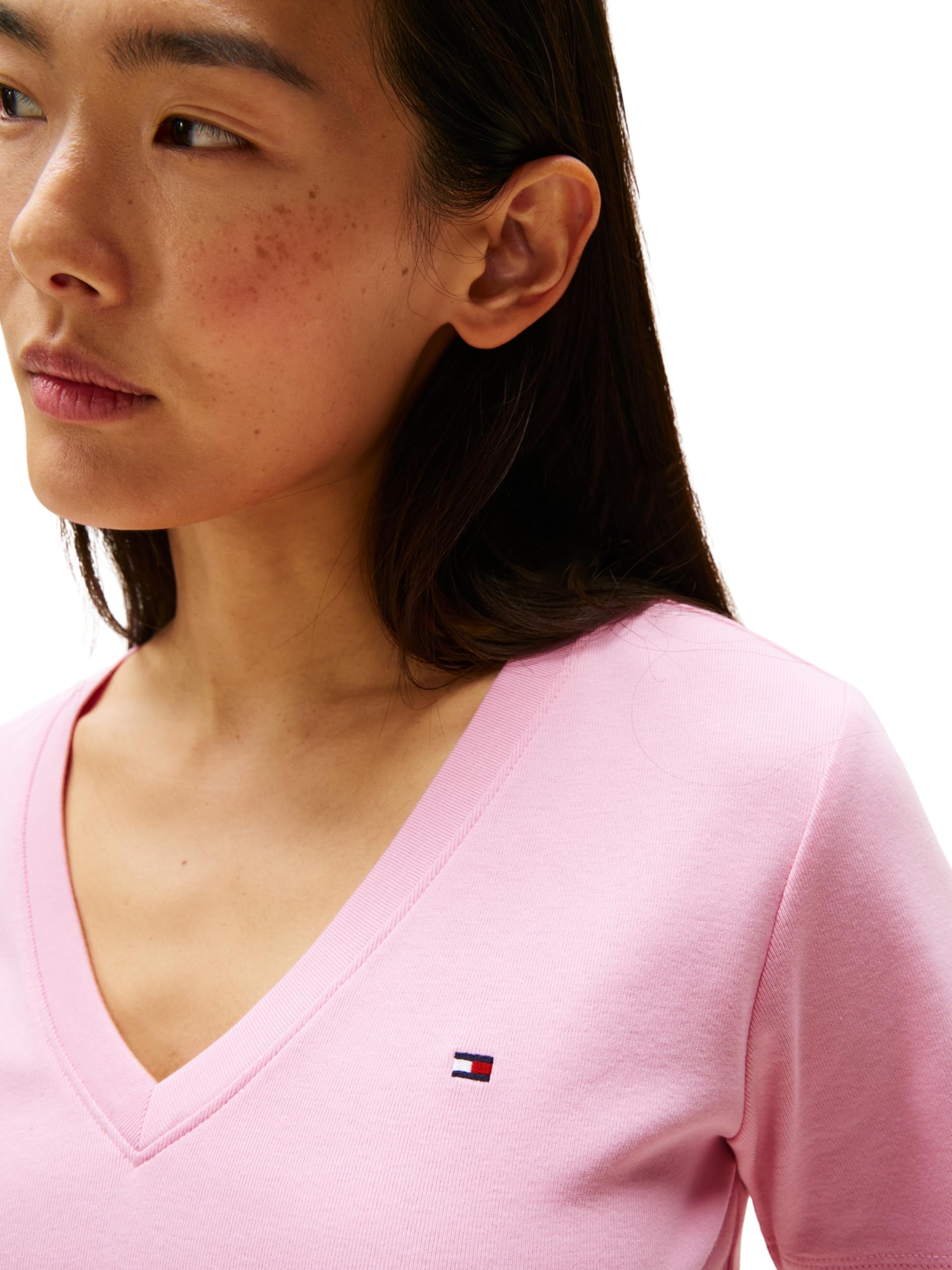 Tommy Hilfiger Camiseta de Manga Corta Mujer New Slim Cody con Cuello de Pico