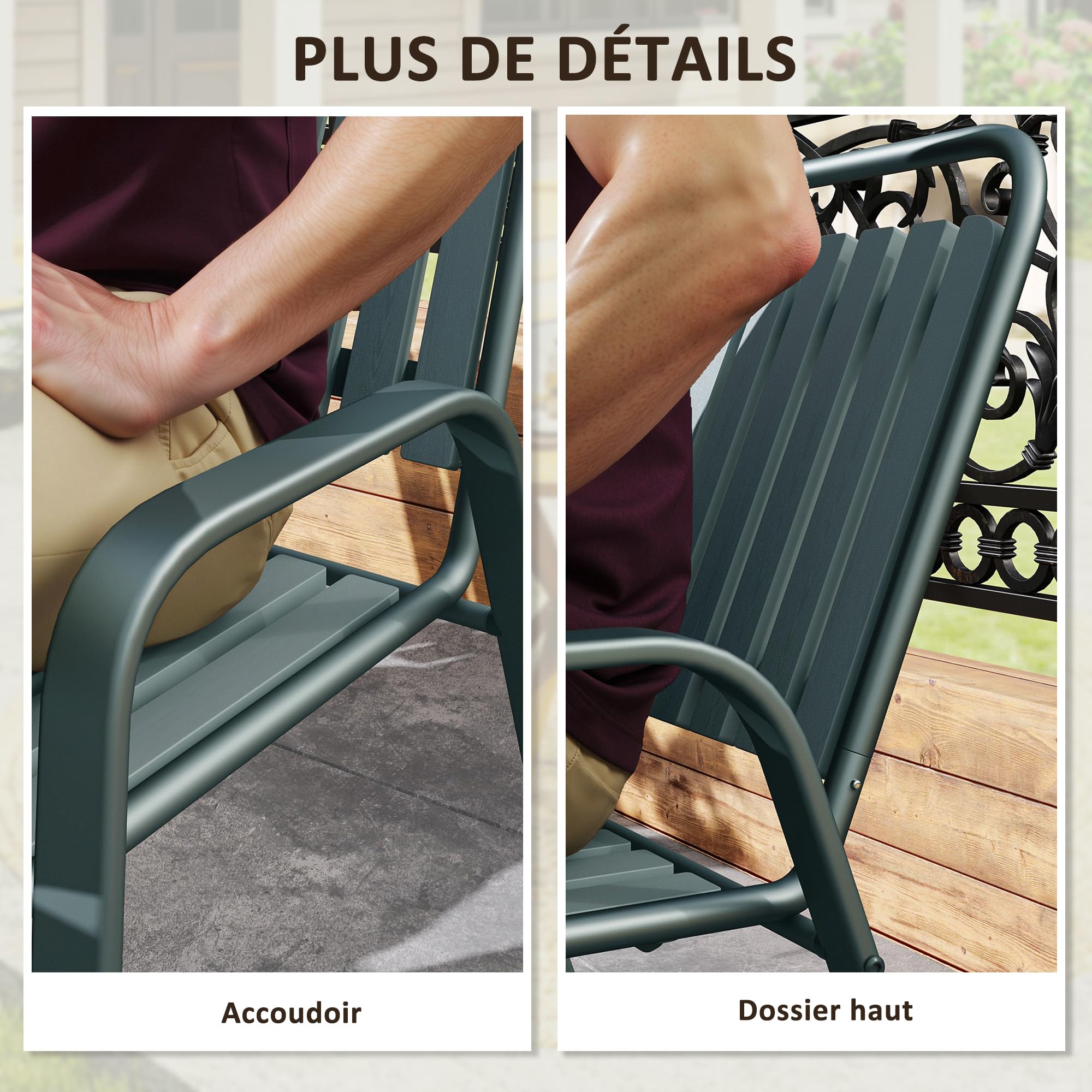 Outsunny Lot de 4 chaises de Jardin chaises empilables d'extérieur avec Haut Dossier et accoudoirs, Cadre en Acier pour Jardin, Piscine, terrasse, Gris