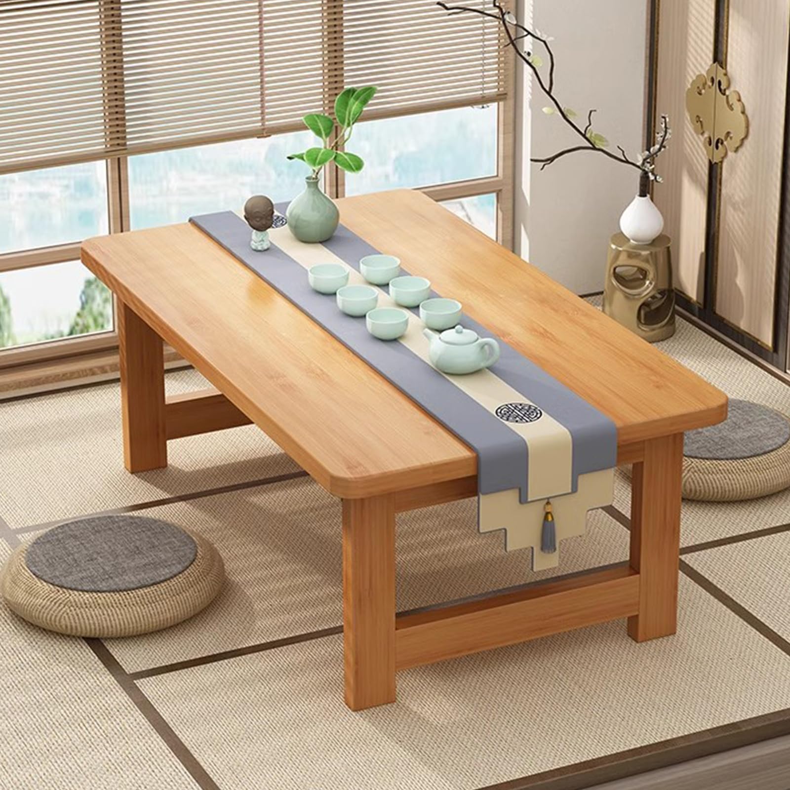 SUZEPER Foldable Japanese Low Table for Sitting On The Floor, Bamboo Floor Table, Meditation Altar Desk for Living Room Home Tatami Office(27.5" L x