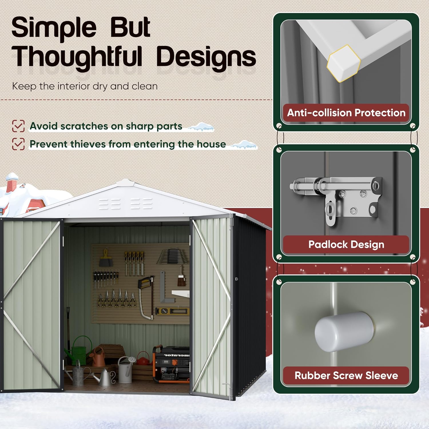 Gray 6' x 8' Metal Outdoor Storage Shed with Lockable Door