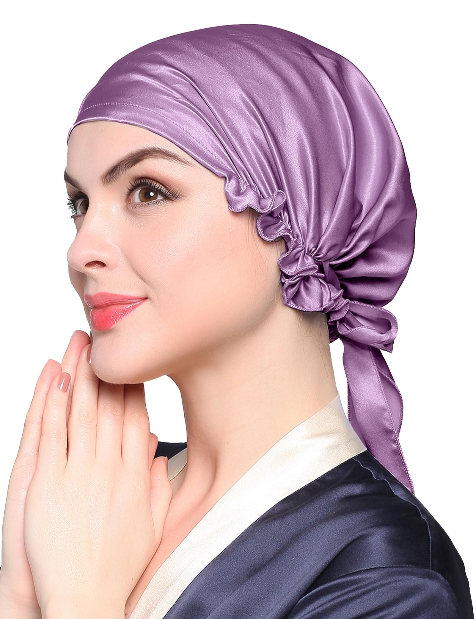 LilySilk Silk Bonnet for Sleeping Womens Sleep Cap 100% 19MM Mulberry Silk for Long Curly Hair Adjustable Stretchy Lavender