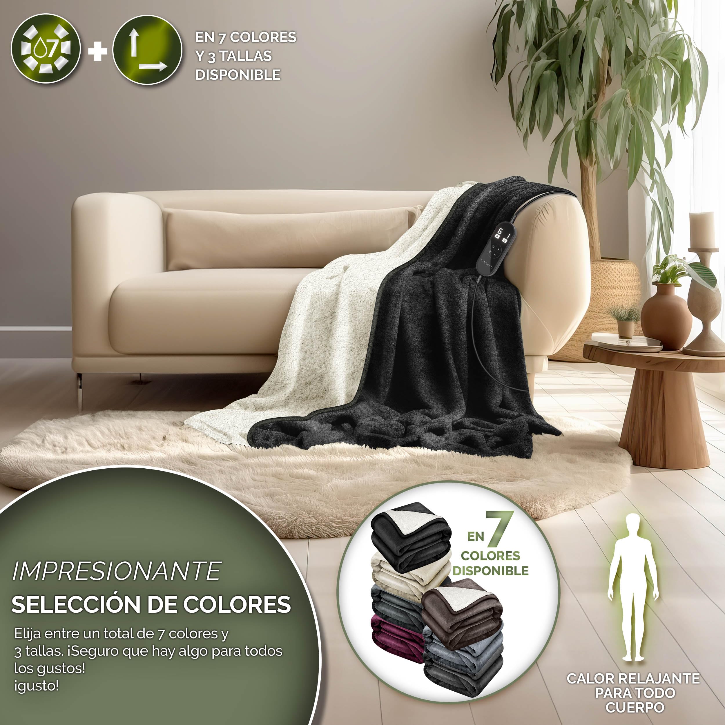 sinnlein® Manta electrica con Apagado automático | Manta térmica eléctrica con 9 Niveles de Temperatura | Manta acogedora para Cama, sofá | Cobija eléctrica con Temporizador y Pantalla Digital