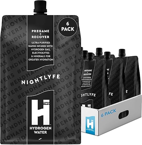 HTWO Agua de hidrógeno molecular con electrolitos, recuperación Nightlyfe, fuente pura y ultrapurificada, paquete de 6 paquetes de 16.9 onzas,
