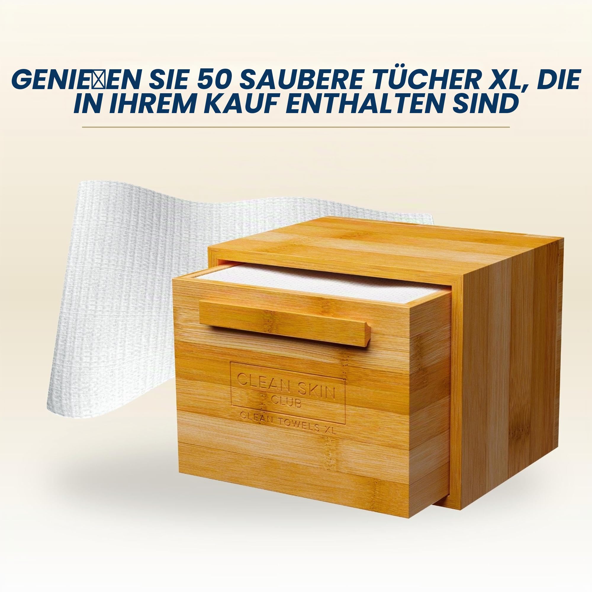 Clean Skin Club Luxe Bamboo Box mit Schublade & Handtüchern XL, Gesichtstuch, Einweg-Makeup-Entferner Trockentücher, Gesichtswasser (Bambus Container Schublade)