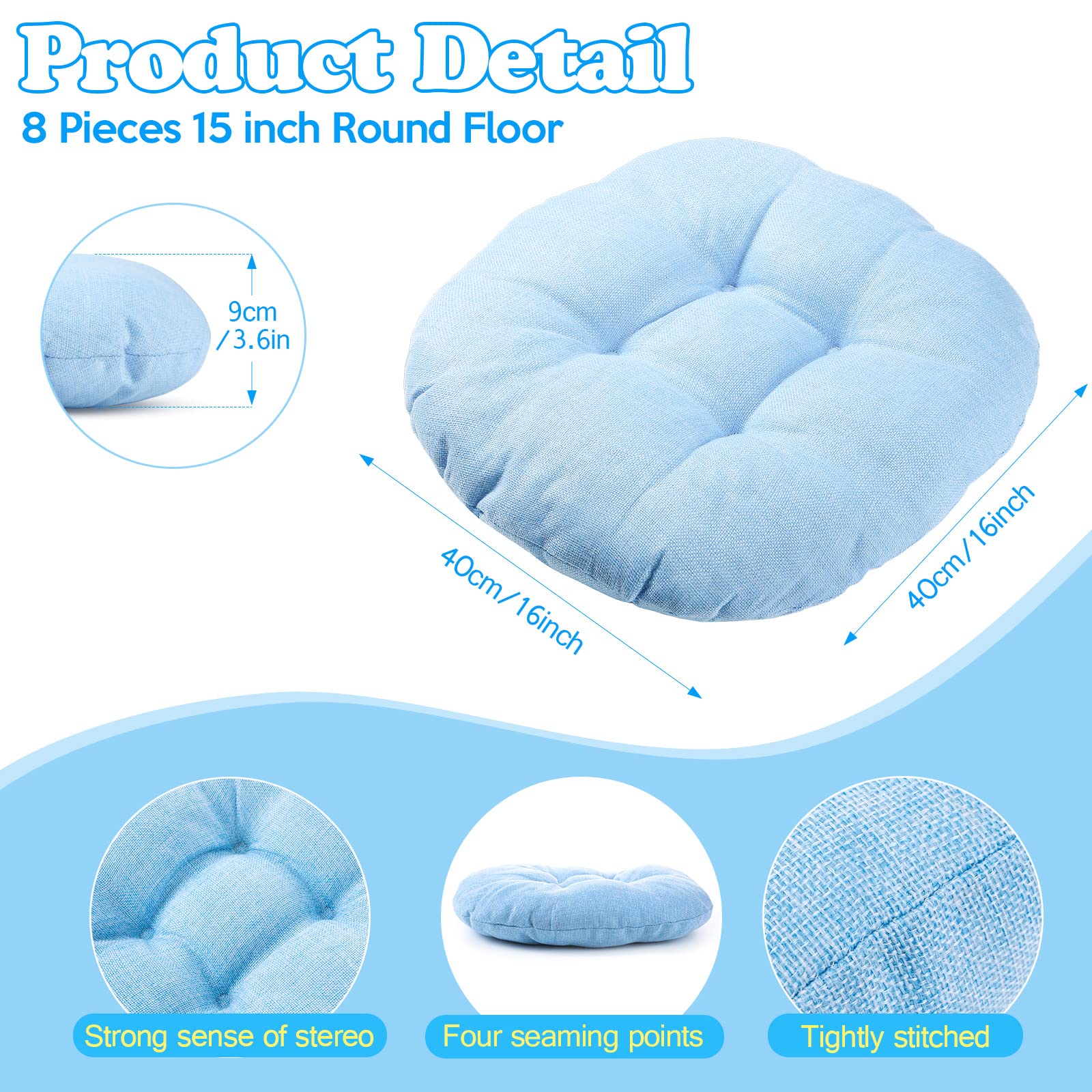 Fumete 8 Pcs 16 Inch Round Floor Cushions for Kids and Toddlers, Flexible Seating Classroom Furniture Floor Pillow for Home, Daycare, Preschool, Yoga and Meditation (Stylish)