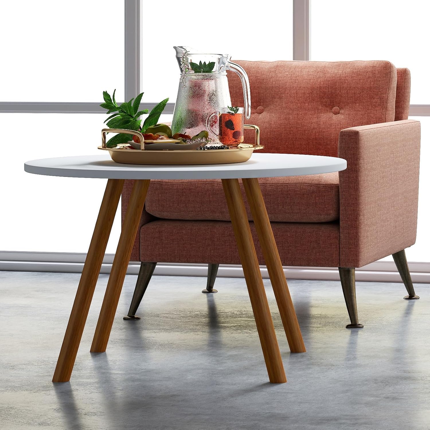 Mesas de centro redondas de madera, pequeñas mesas de salón retro con 4 patas de madera, mesa de centro baja para actividades infantiles, mesa de té pequeña de estilo nórdico para comedor, cafetería