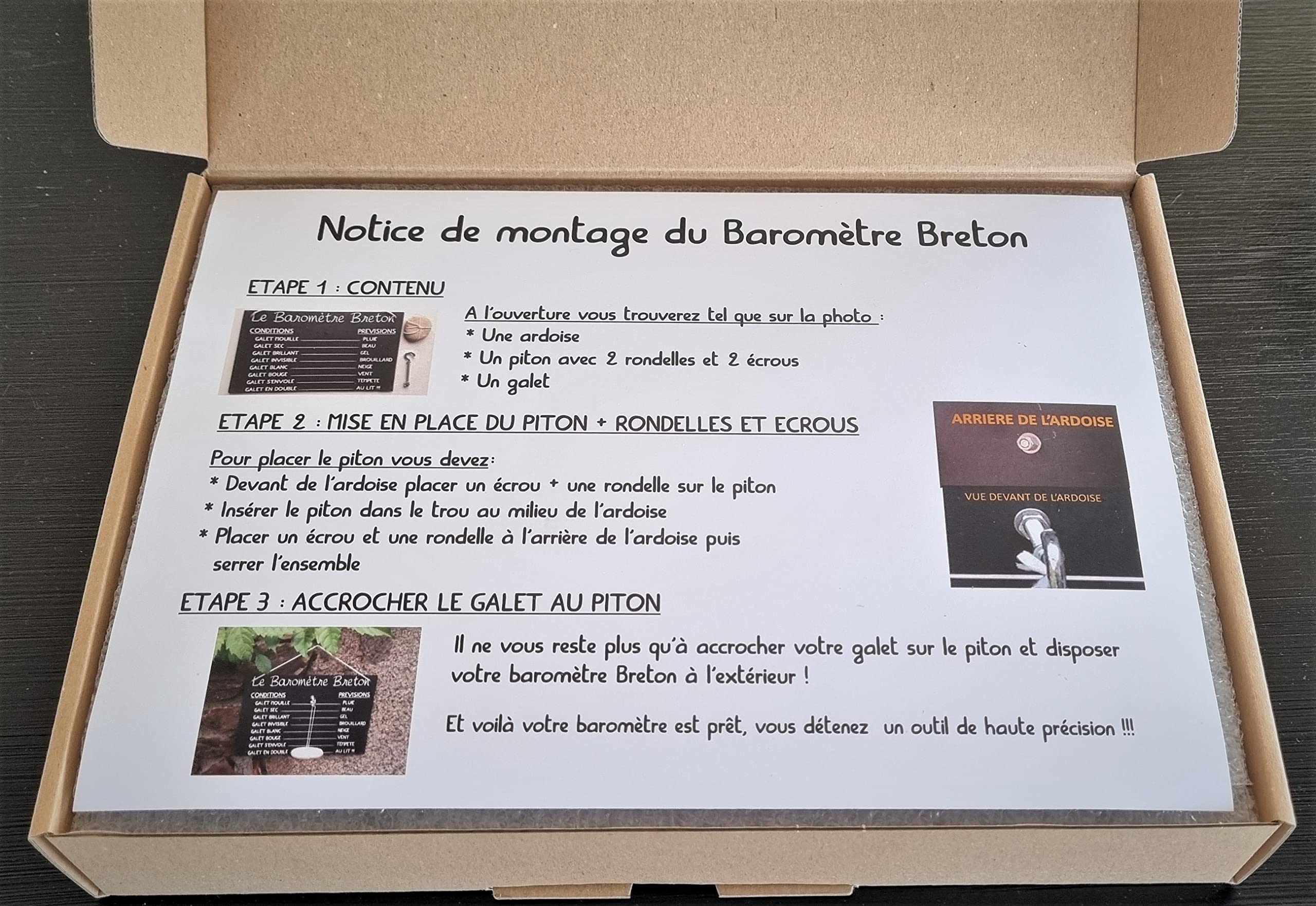 LE BAROMETRE BRETON - Le Véritable Indicateur Météo Marin Original, Décoration de Jardin ou Maison, Galet 100% Infaillible, Idée Cadeau Humour et Drôle, Fabrication Artisanale Française.