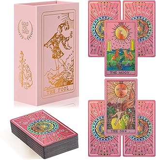 Tarot Cards for Beginners Pink Tarot Cards with Guide Book Gold Foil with Meanings on Them 78 Classic Origina Rider Waite Taro Deck Fortune Telling Game（Pink）