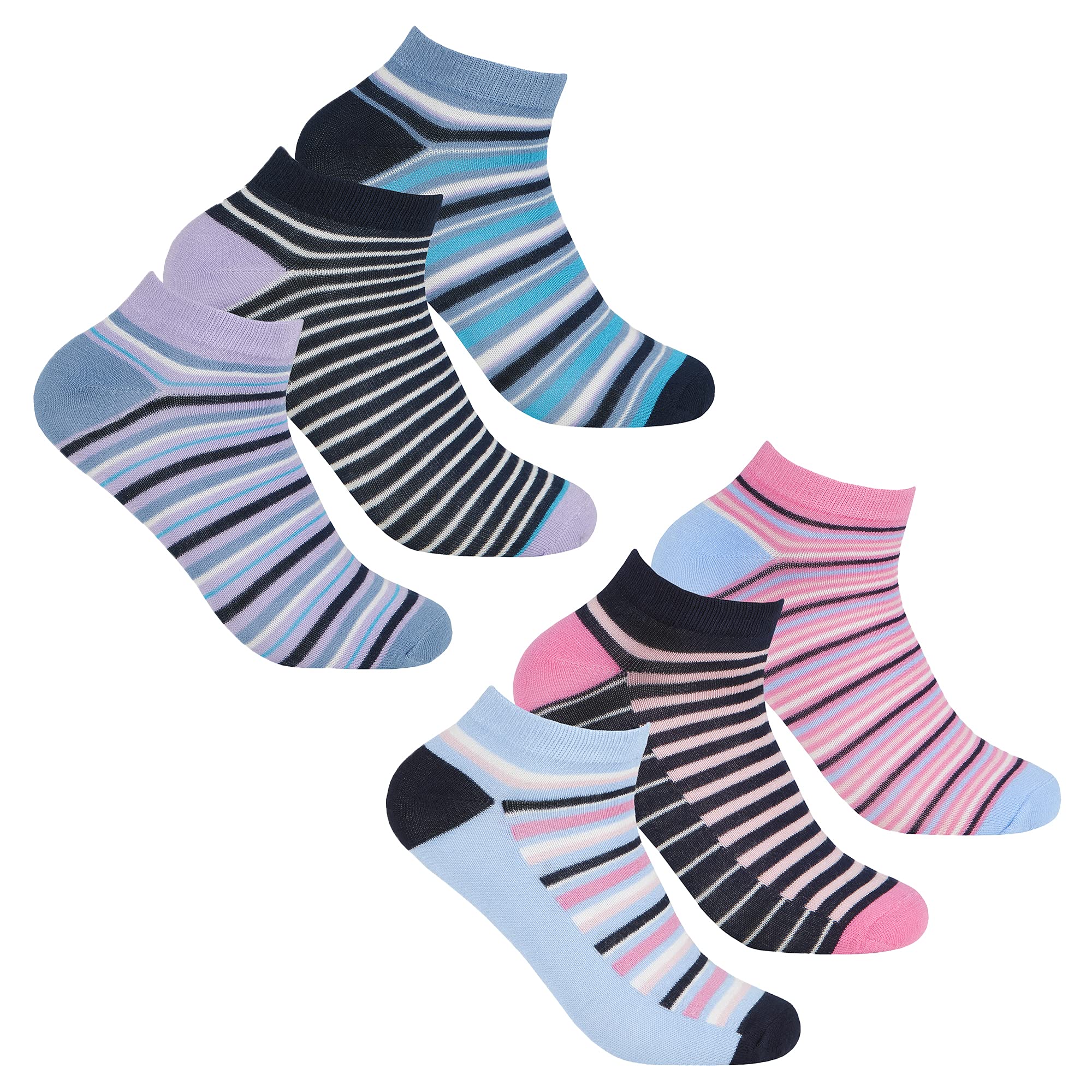 Undercover Women's 6 Pairs - Blue Mix 6 Pairs Bamboo Trainer Socks 41B540 1X Each Colour