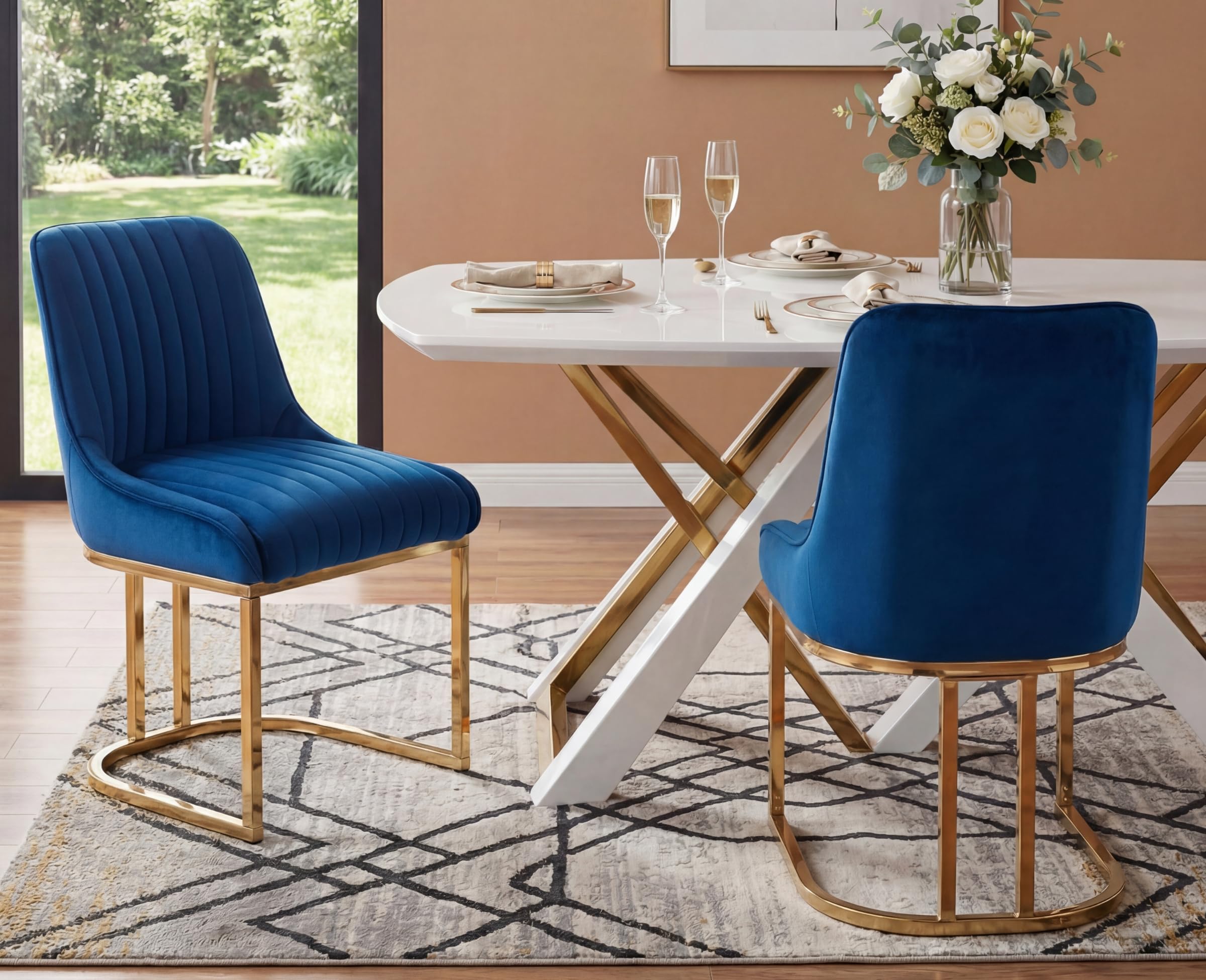 EALSON Velvet Upholstered Dining Chairs Set of 2 Modern Accent Dining Room Chairs with Gold Metal Base Comfy Padded Kitchen Chairs Armless Side Chairs