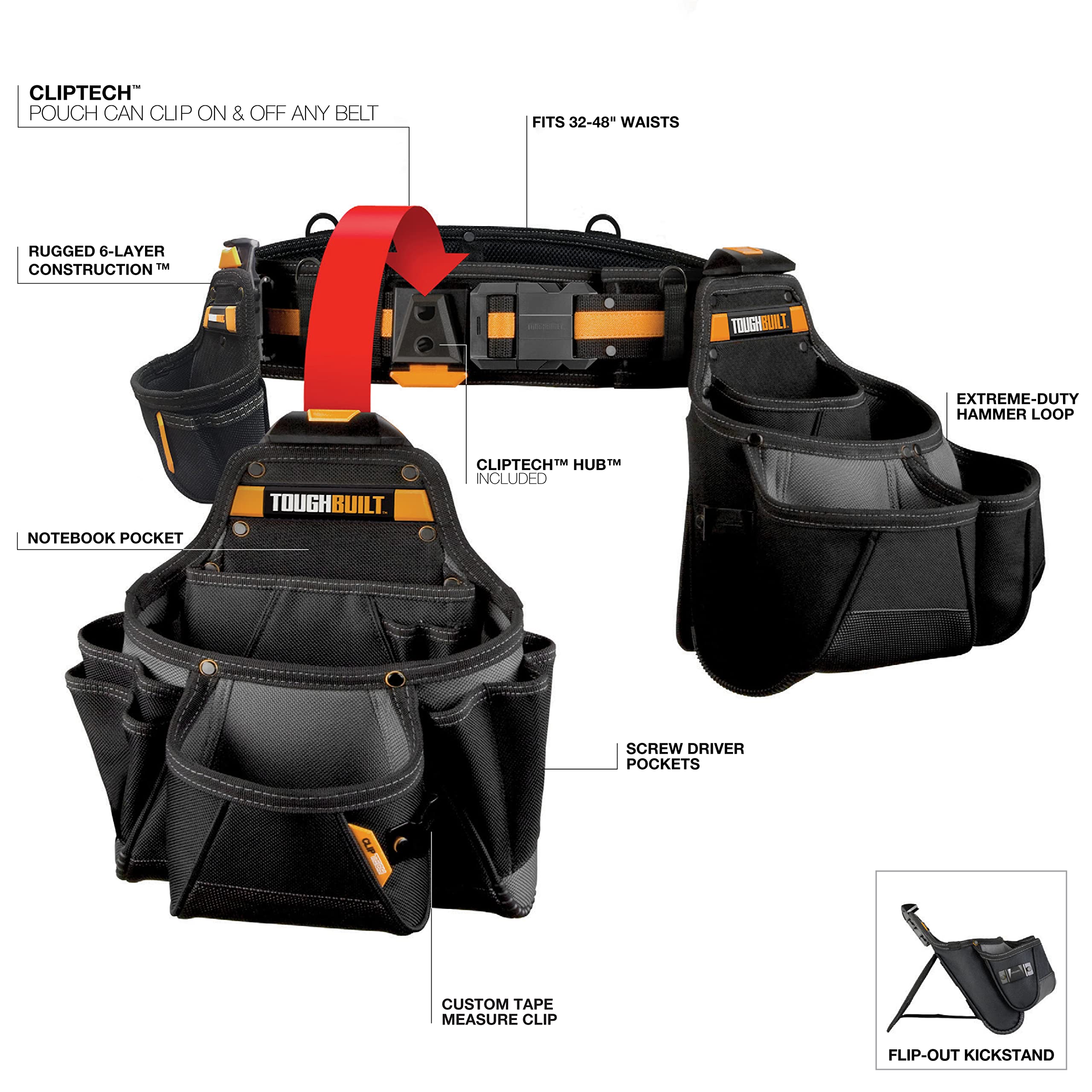 TOUGHBUILT TOU-CT-101-4 - Juego de cinturones de herramientas para contratistas (4 piezas)