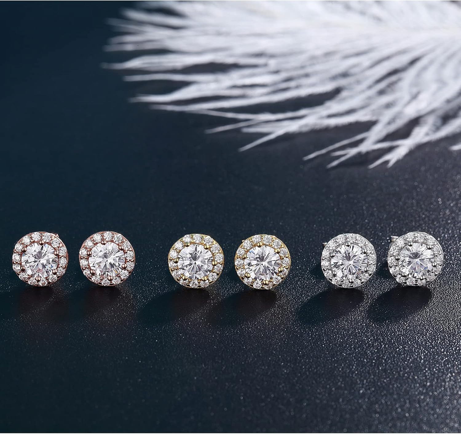 Halo Stud Earrings for Women 925 Sterling Silver Cubic Zirconia Earrings - Image 8