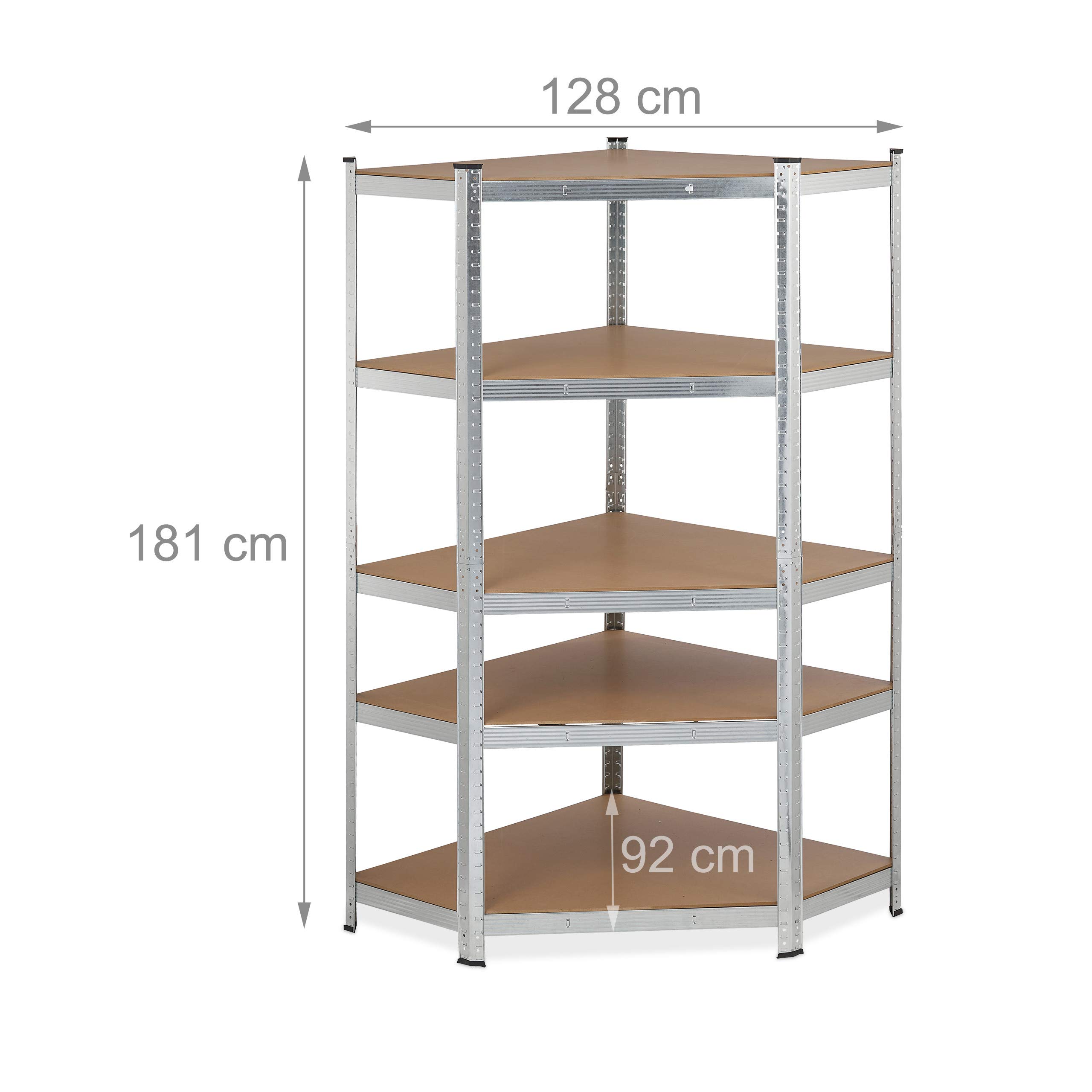 Relaxdays Scaffale in Metallo Angolare, Capacità 875 kg, 181x128x92, 5 Ripiani, ad Alta Portata, ad Angolo, Argento