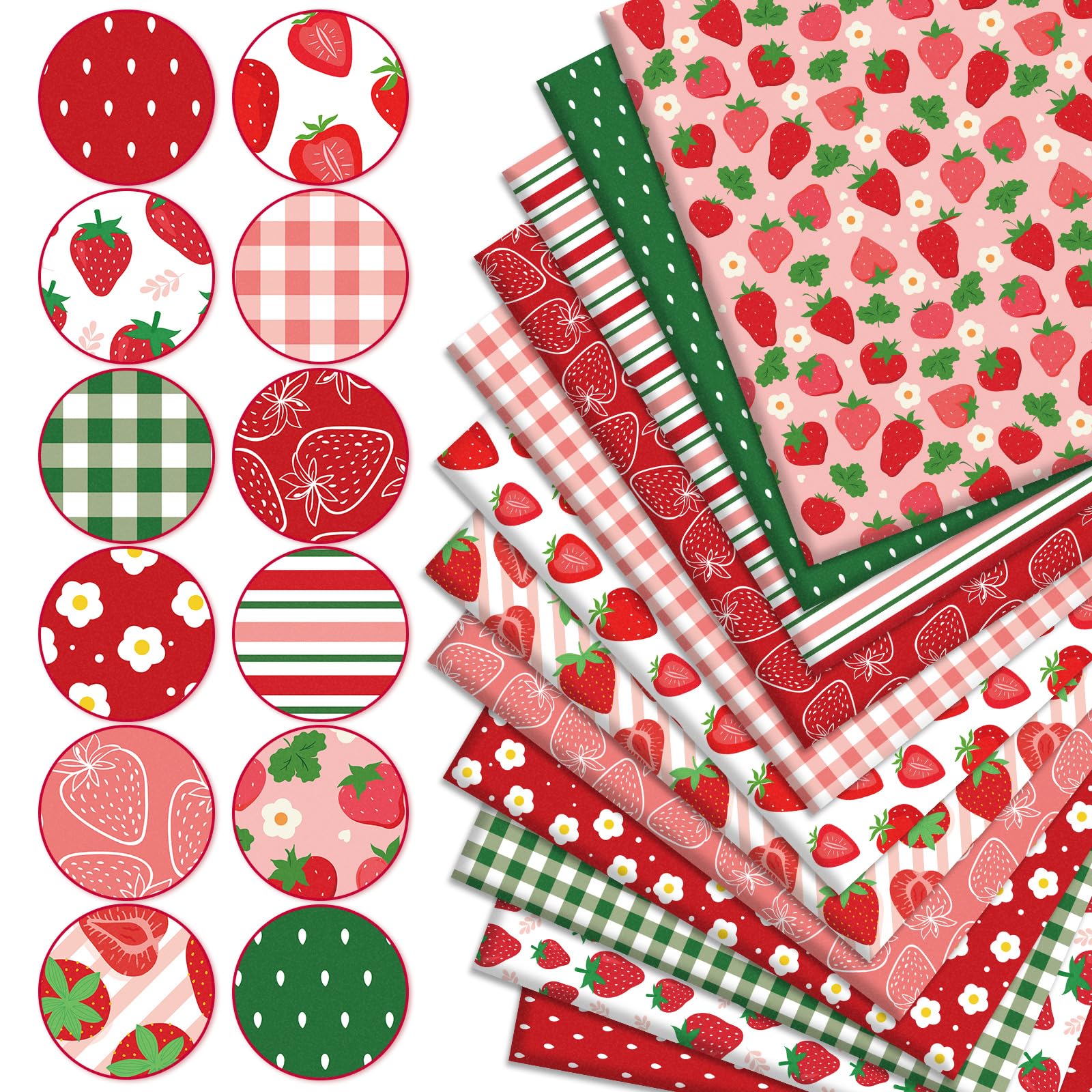 JarThenaAMCS 12 paquetes de tela de algodón de fresa de 18 x 22 pulgadas, tela de costura colorida para manualidades, decoración de fiestas