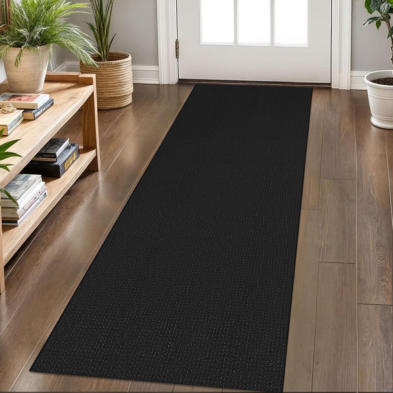 KOZYFLY Boho Runners for Hallways 2x6 ft Washable Hall Carpet Runner Rubber Backed Kitchen Rug Black Cotton Entryway Runner Rugs Floor Runners for Indoor Hallway Bedroom Kitchen 2' x 6' (Runner) Black/Dark Grey
