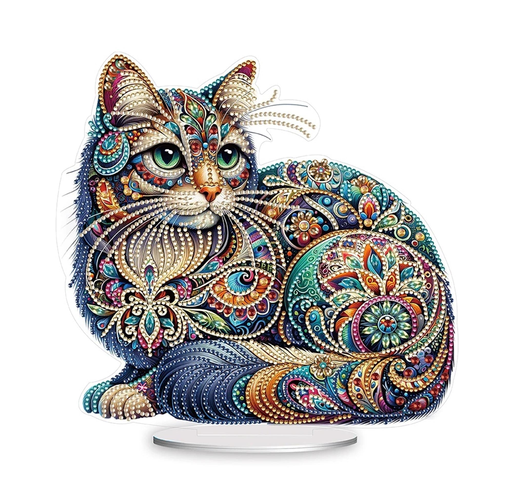 Syntego Colorful Floral Cat Diamond Art Kit I 5D DIY Mosaic Crystal Rhinestone for Home Decoration I for Adults & Beginners I Durable, Lightweight, Easy to Use & Perfect for Art Lovers