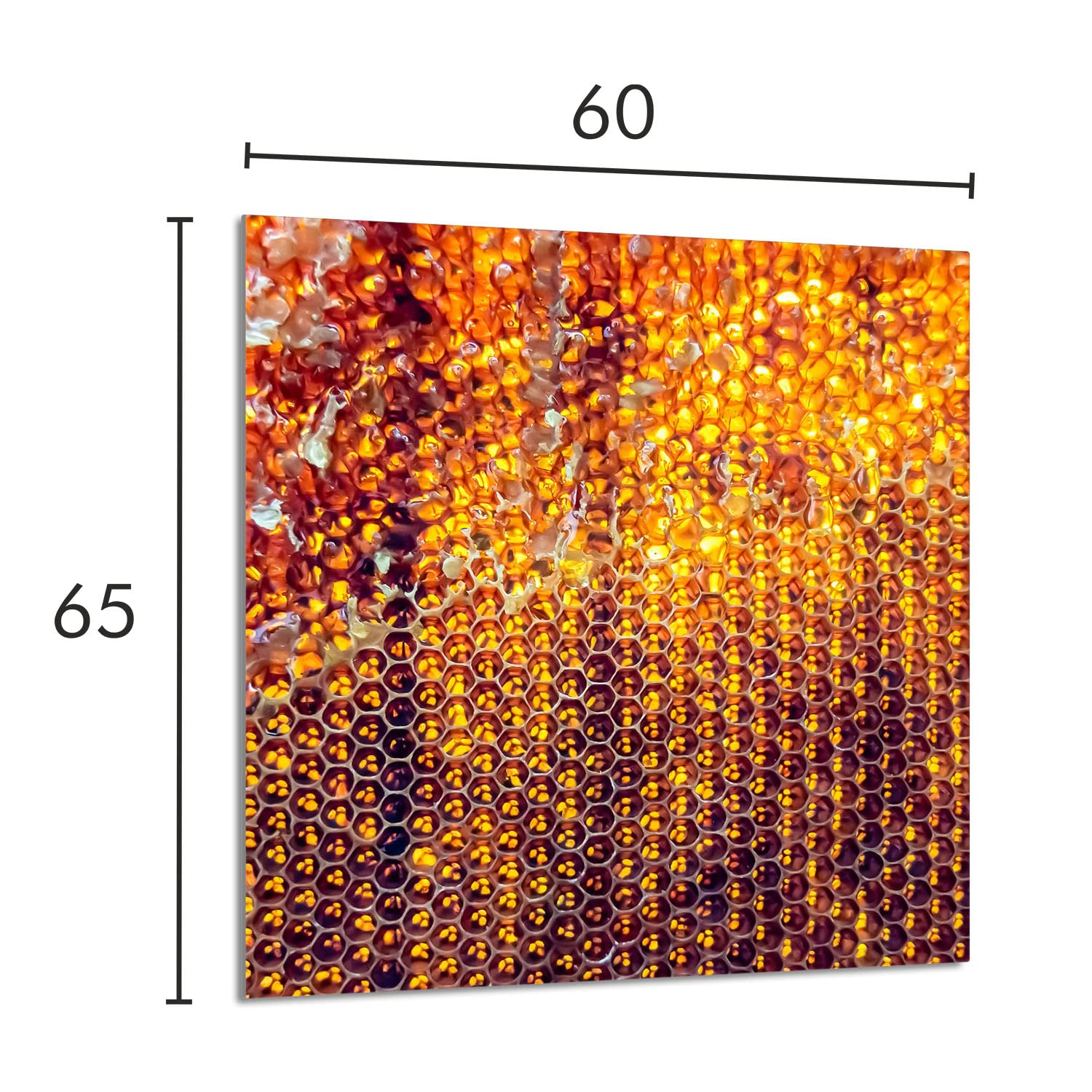 Szklany panel ochronny do kuchni Lacobel, szklana płyta ochronna na kuchenkę, 60x65 cm, szklana deska do krojenia, ochrona przed rozpryskiwaniem, uniwersalna, MIÓD