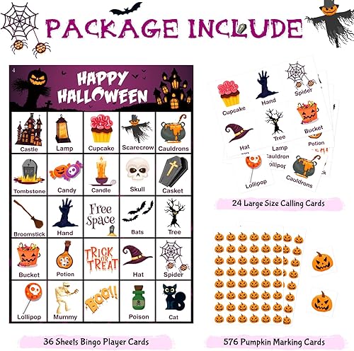 Miniatura 4 de V-Opitos Tarjeta de juego de bingo de Halloween para niños y adultos, 36 jugadores, juego de Halloween para familia/aula escolar, grupo grande,