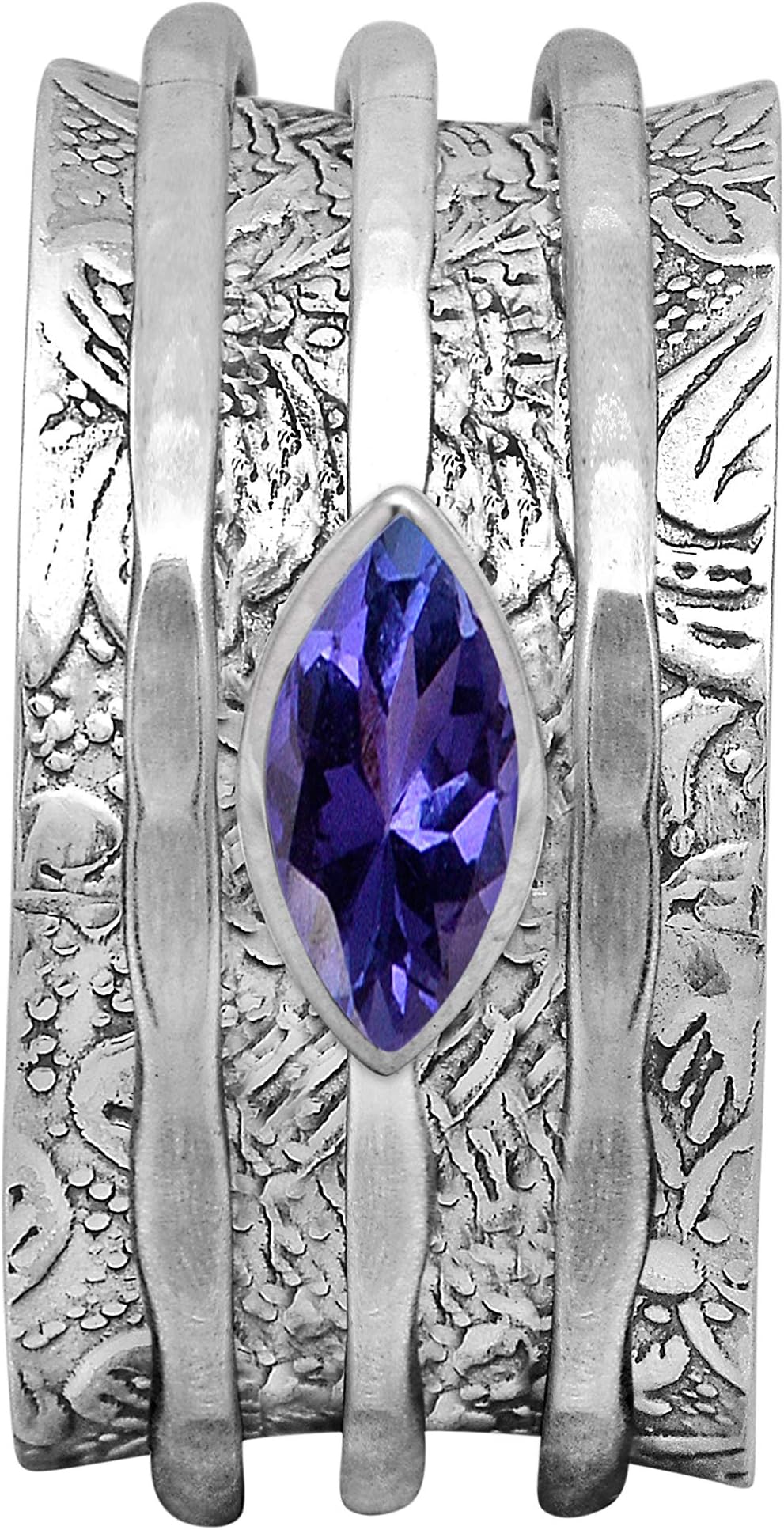 Shine Jewel Spinner Ring with Blue Tanzanite 925 Sterling Silver Fidget Band Meditation Ring for Men Women Anxiety Stress Relieving Size 9