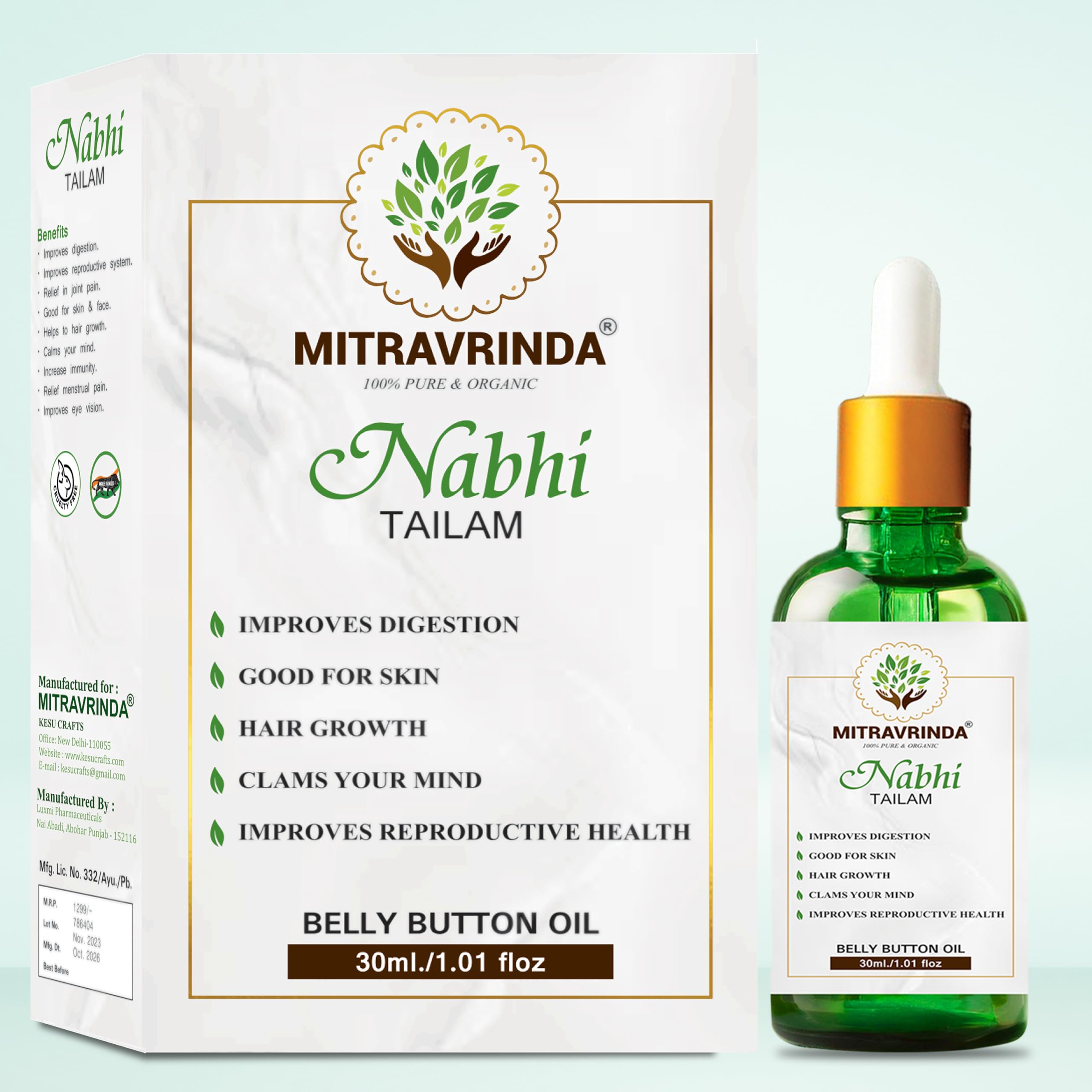 Nabhi Tailam Belly Button Oil for boosting immunity improving digestion & Joint Pain Relief, promoting Hair growth, and improving skin glowing & Eye health and Brain Development &weight loss 30ml