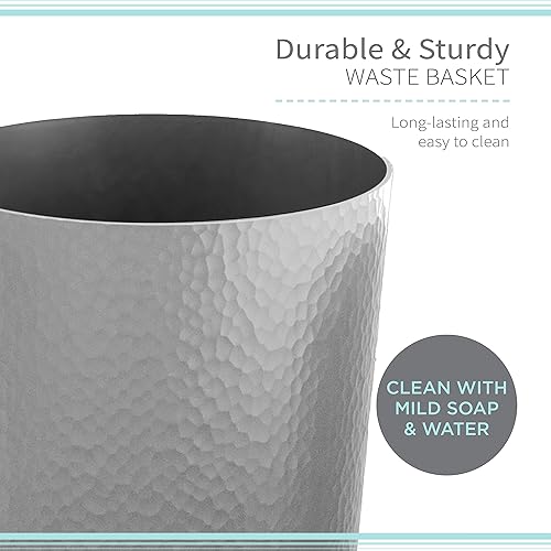 Miniatura 4 de Bath Bliss Cubo de basura con diseño martillado, paquete de 2 unidades, parte superior abierta redonda, 10 litros, papelera de baño, cocina,