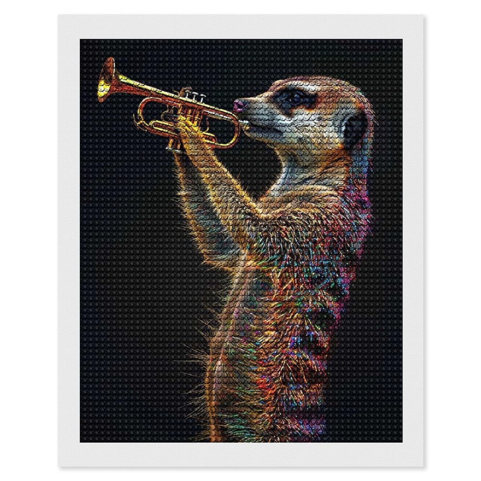 Junmoney Meerkat Trumpet Diamond Painting Set 16"x20", Stress Relief Craft, Easy to Enjoy, Vintage Style Decor, Festive Craft Gift