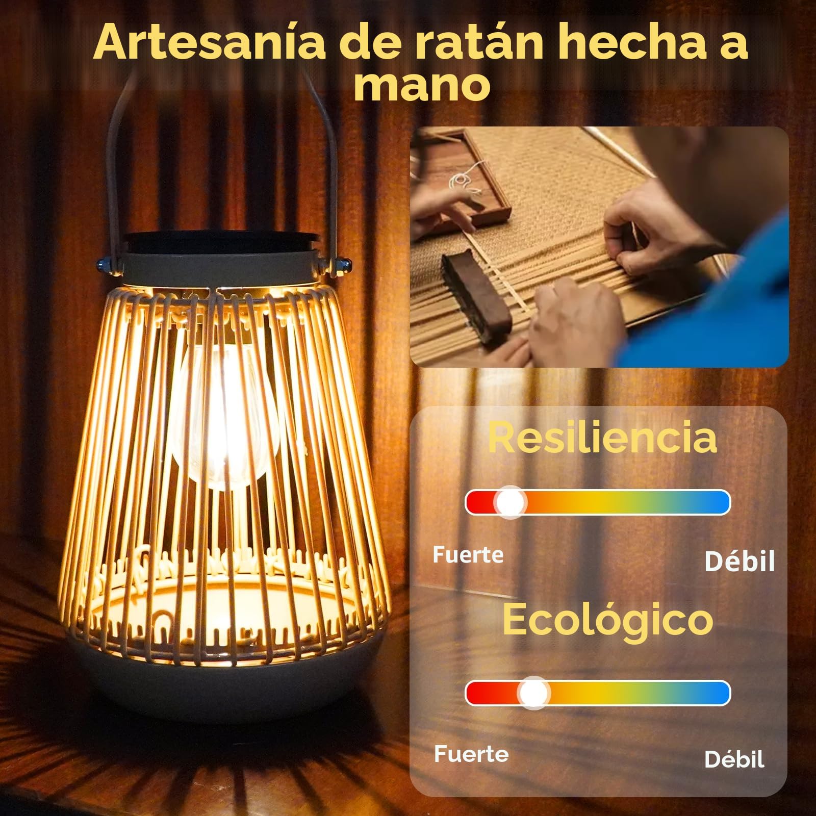 Farolas Solares Exterior, 4 Piezas Luz Solar Colgante Metal de Ratán, IP65 LED Impermeable Decoraciones Lampara Solar Exterior para Jardín, Terraza, Balcón, Césped, Porche, Patio, Camping