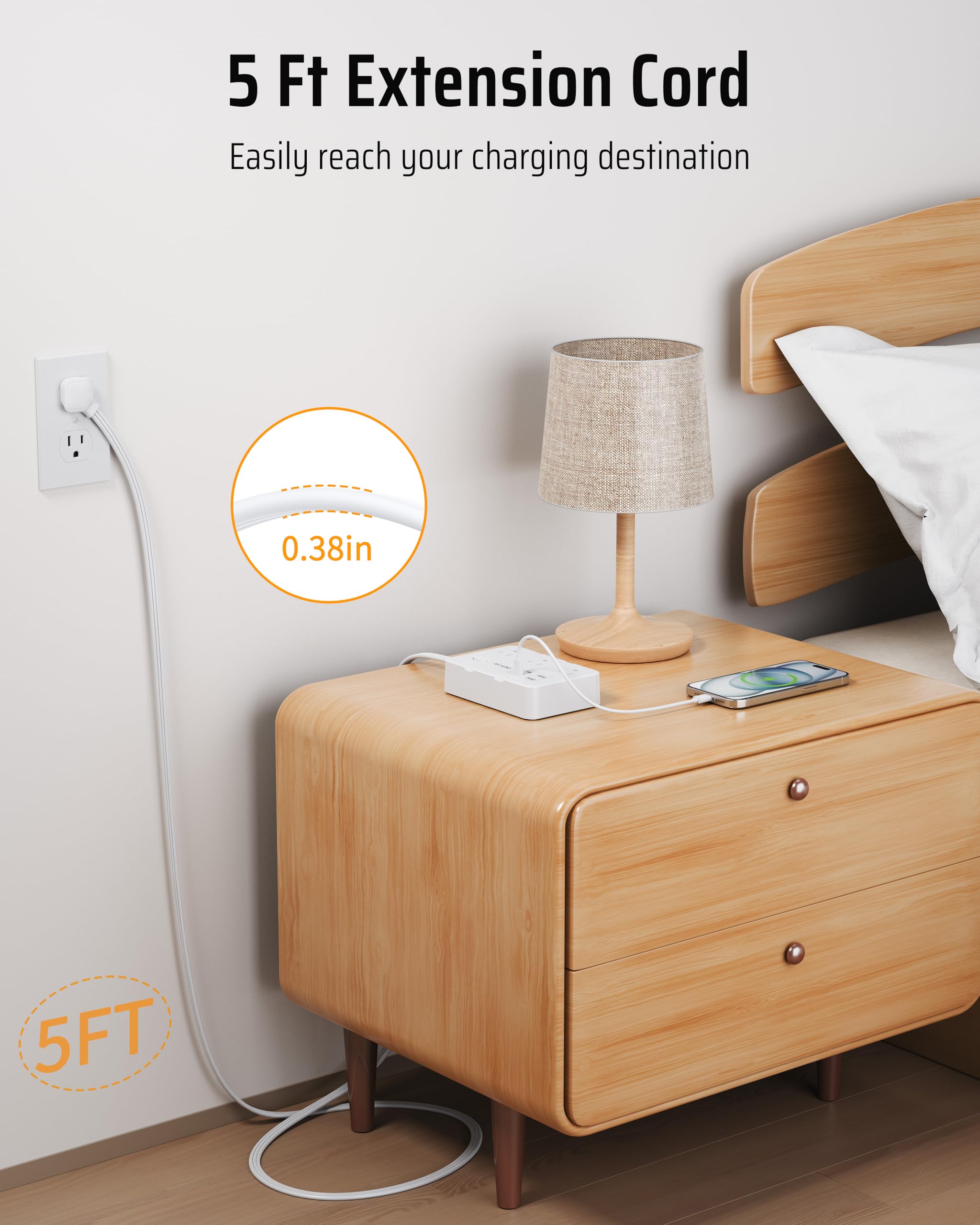 DEPOW Power Strip, cable de extensión de 3 pies