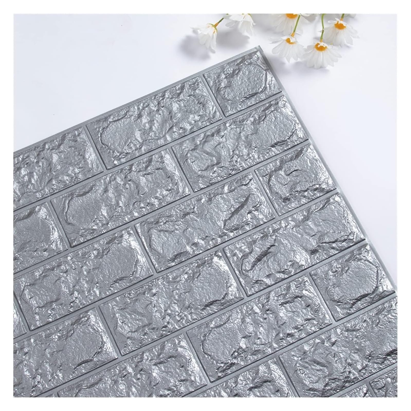 PVC wall Panels， Self Adhesive Foam Decoractive Panels Home Decor Living Room House Decoration Bathroom(Silver)