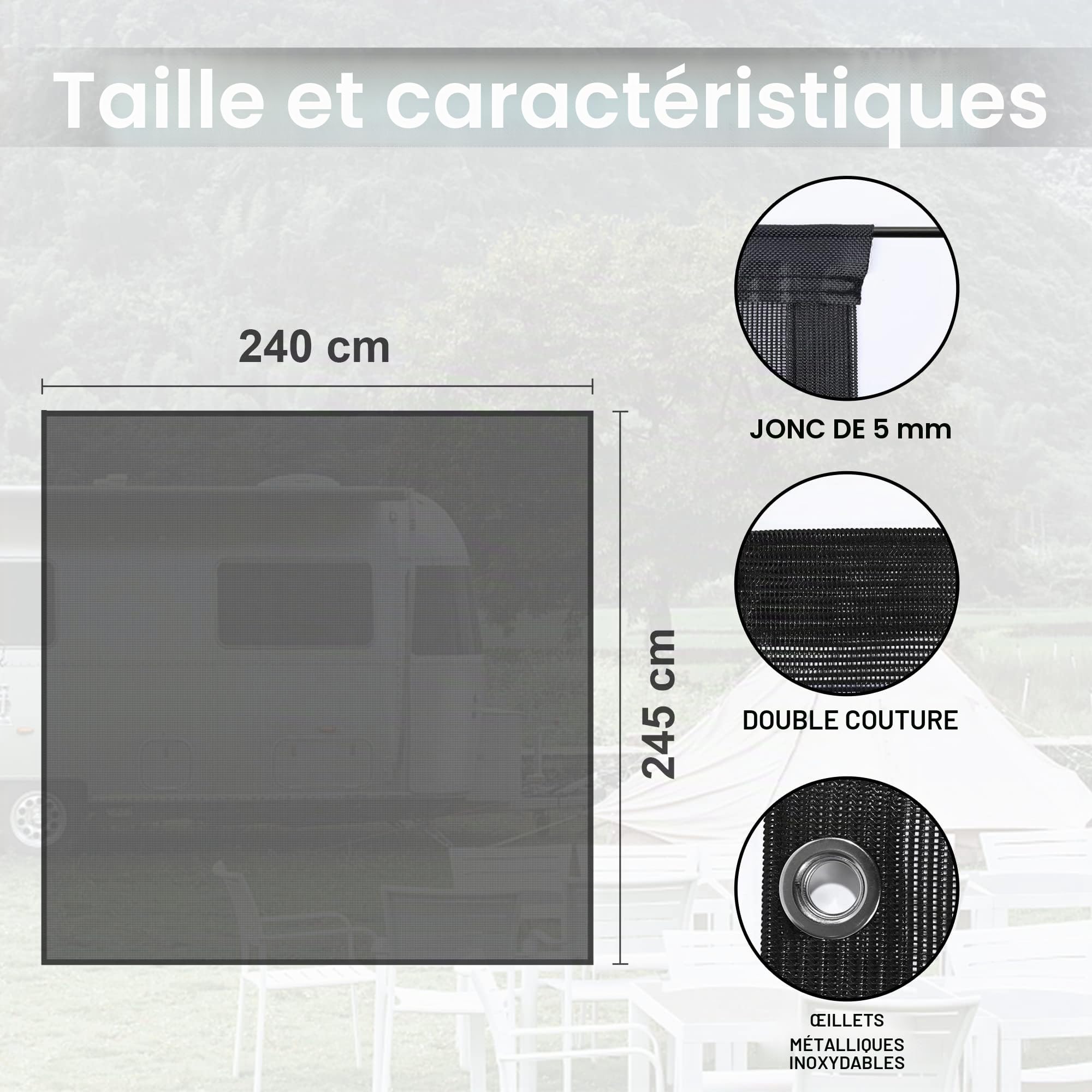PHATRIP Pare-Soleil Avant de Camping Brise-Vue Coupe-Vent pour Caravane,Sun View Front Blocker 245 * 240cm