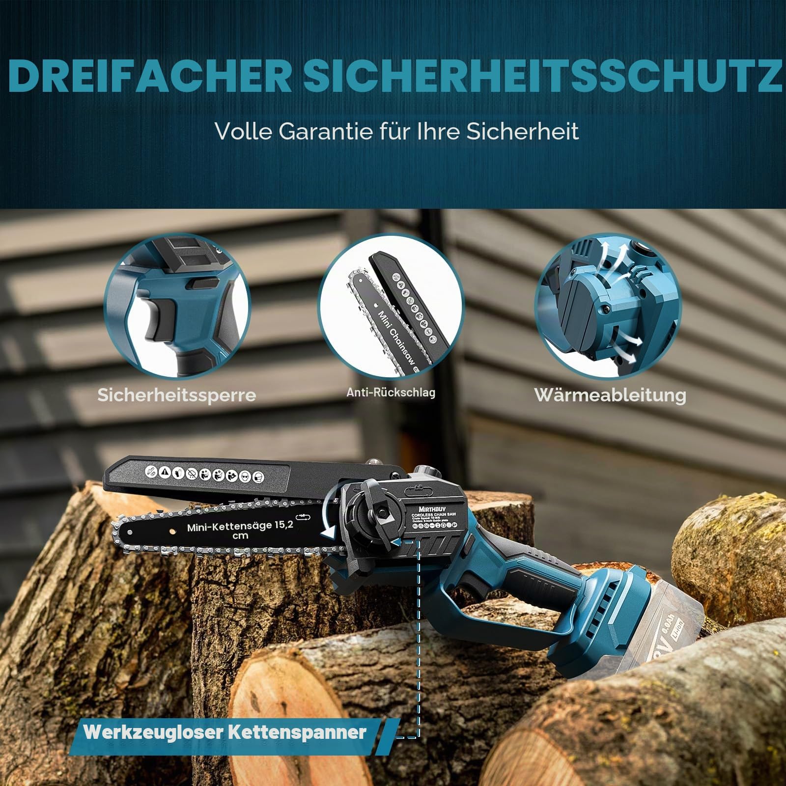 Mini Kettensäge 6&8 Zoll, Bürstenlose Elektro Astsäge Kompatibel mit Makita 18V Akku,Akku Kettensäge mit verbesserter Kettenschmierung,Handkettensäge für Gartenscheren,Holzschneidenz (Ohne Akku)
