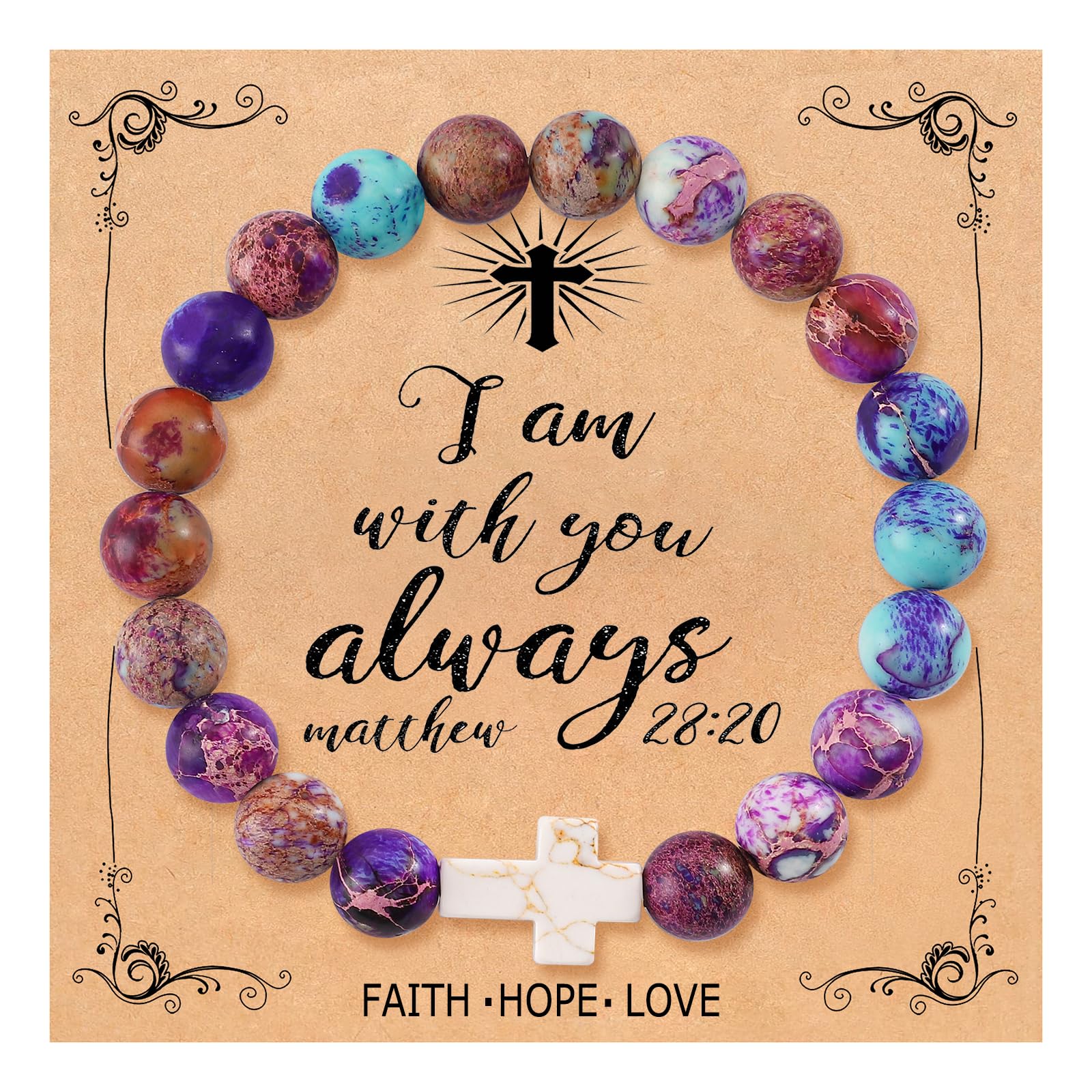 QWNHONEY Cross Bracelet for Women Christian Gifts Colorful Imperial Stone Catholic Religious Jewelry Mothers Day Birthday Christmas Gifts for Women Mother Daughter Sister Girlfriend Grandma Wife
