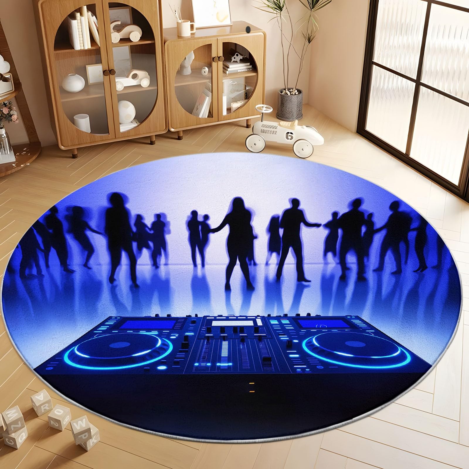 Generisch Rund Teppich Wohnzimmer DJ-Konsole 200 cm Rund Teppich- Küche Jugendzimmer Esszimmer Flur und Schlafzimmer Rund Teppiche Kurzflor Extra Weich Pflegeleicht