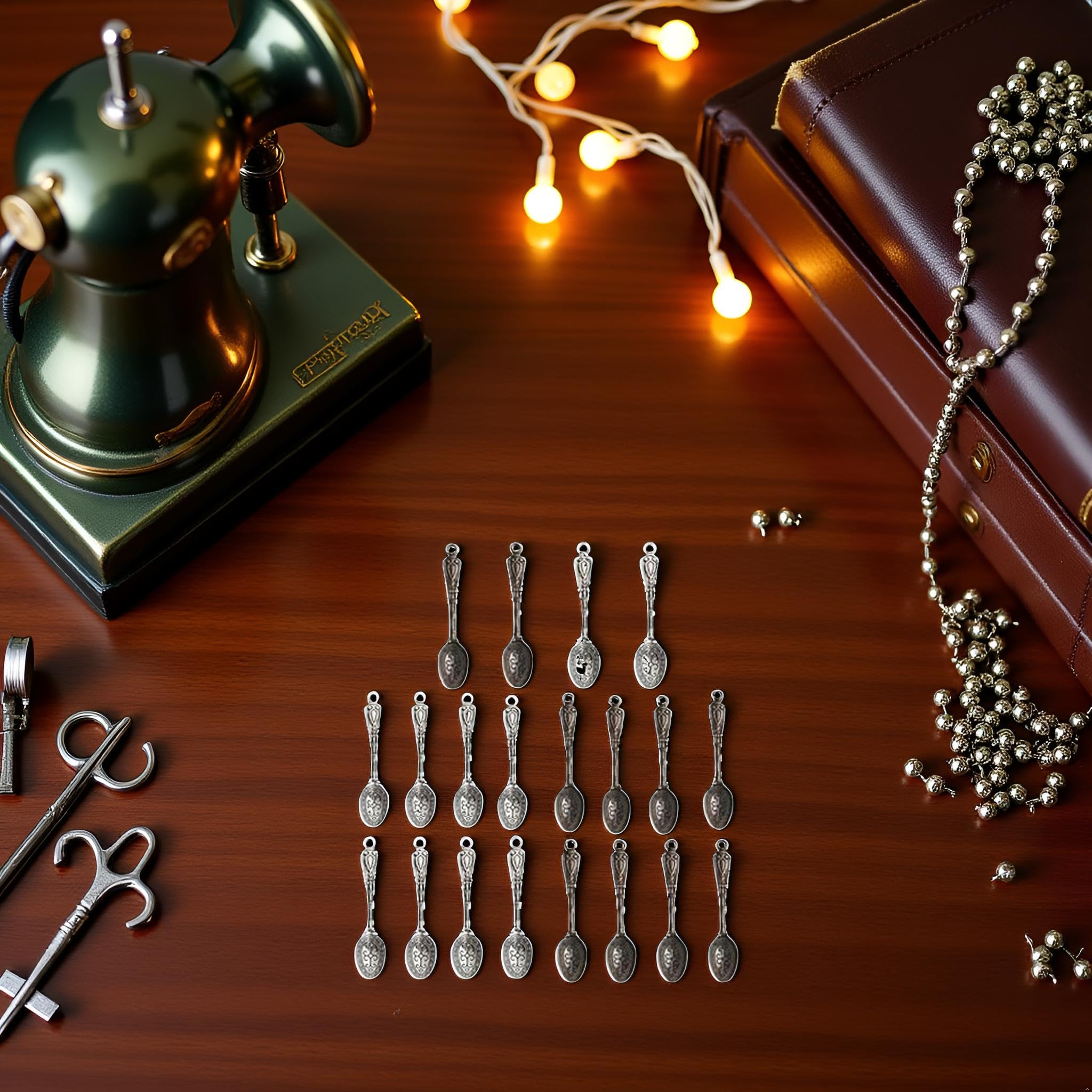 20Pcs Antique Silver Color 10 x 49 mm Vintage Carved Spoon Metal Charms Accessories Beading Supplies for Women,DIY Craft Jewelry Making Necklace Bracelet Key Chain,Beading and Jewelry Making