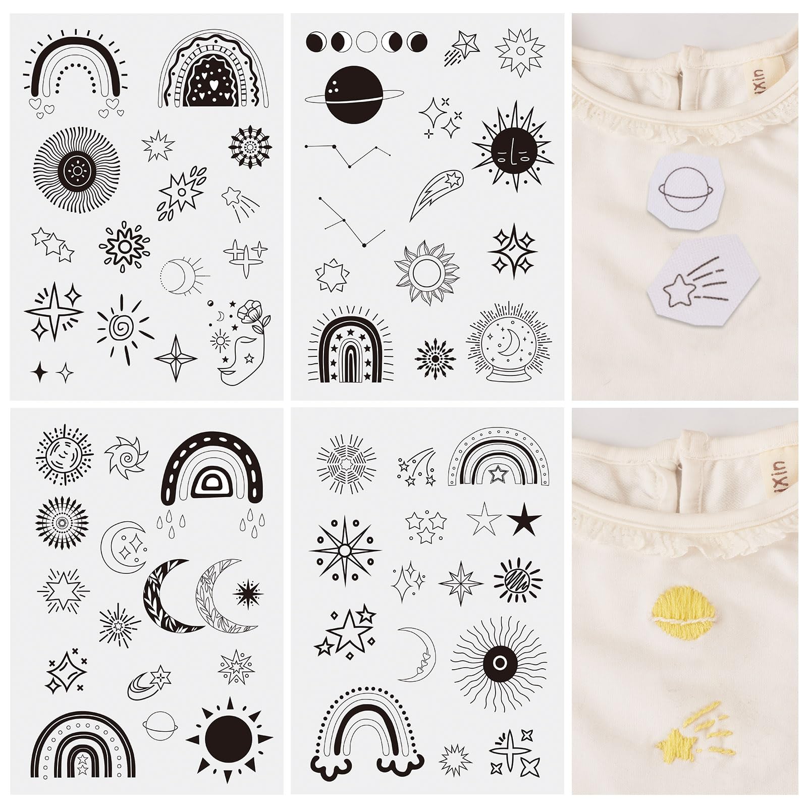 Magibeads 60Pcs Moon Sun Star Water Soluble Embroidery Stabilizer Adhesive Stick and Stitch Embroidery Transfer Paper for Hand Sewing Beginners Adults