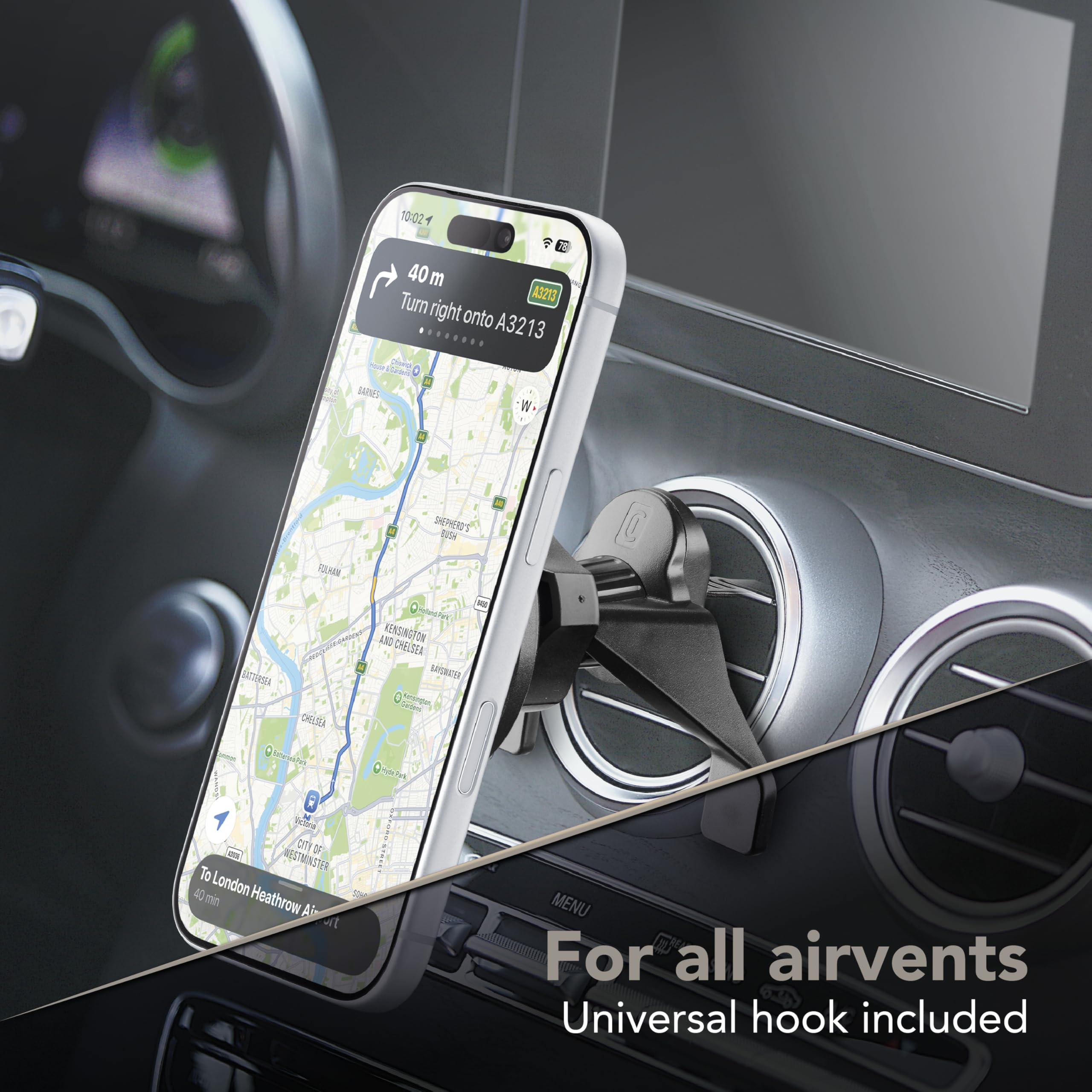 Cellularline mag Holder Soporte para Coche con Carga Inalámbrica 25W – con Nueva Tecnología Qi2.2 – Fijación Magnética Potente, Negro
